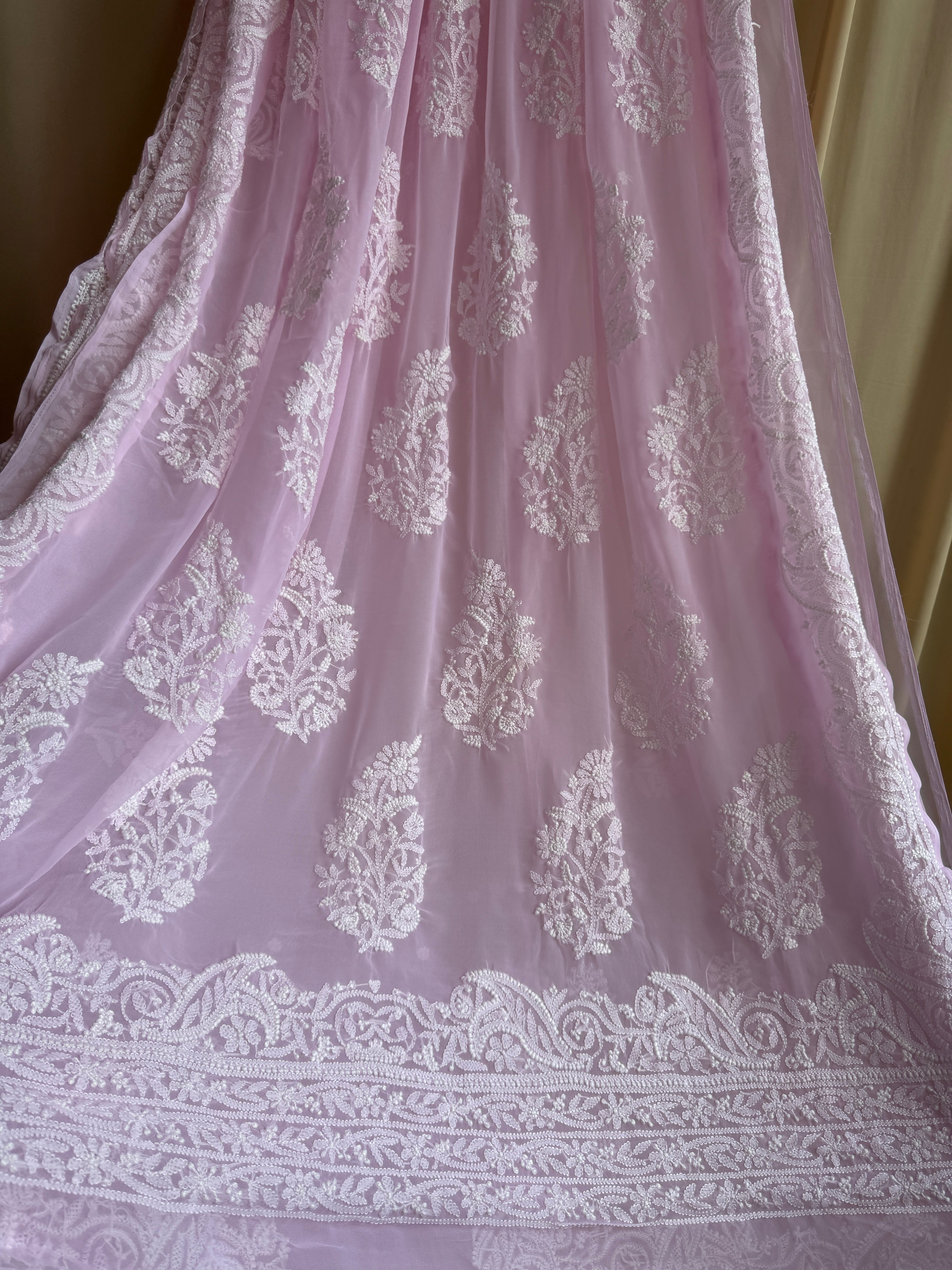 Georgette Chikankari saree in Pink ARIAA CHIKANKARI
