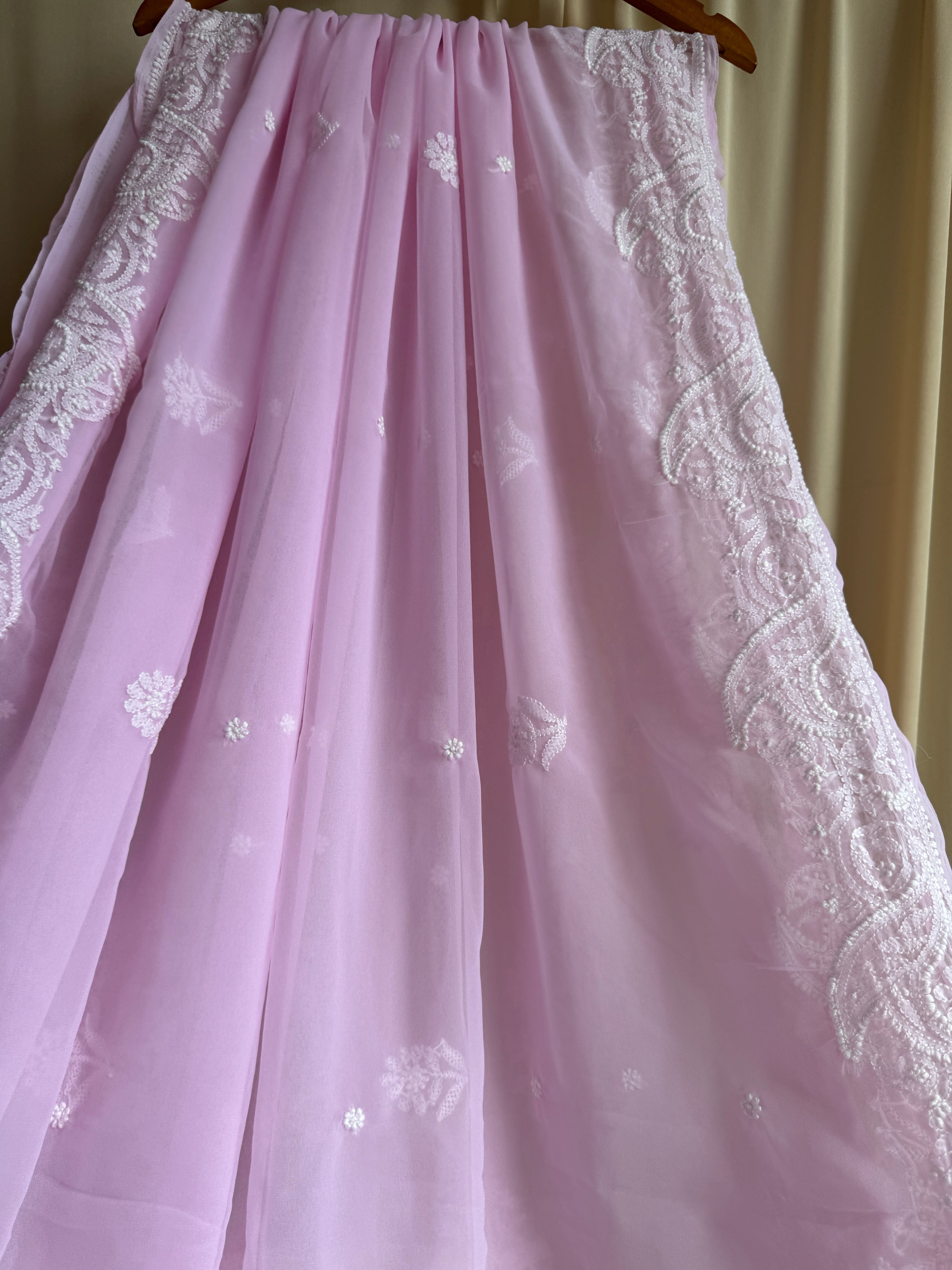 Georgette Chikankari saree in Pink ARIAA CHIKANKARI