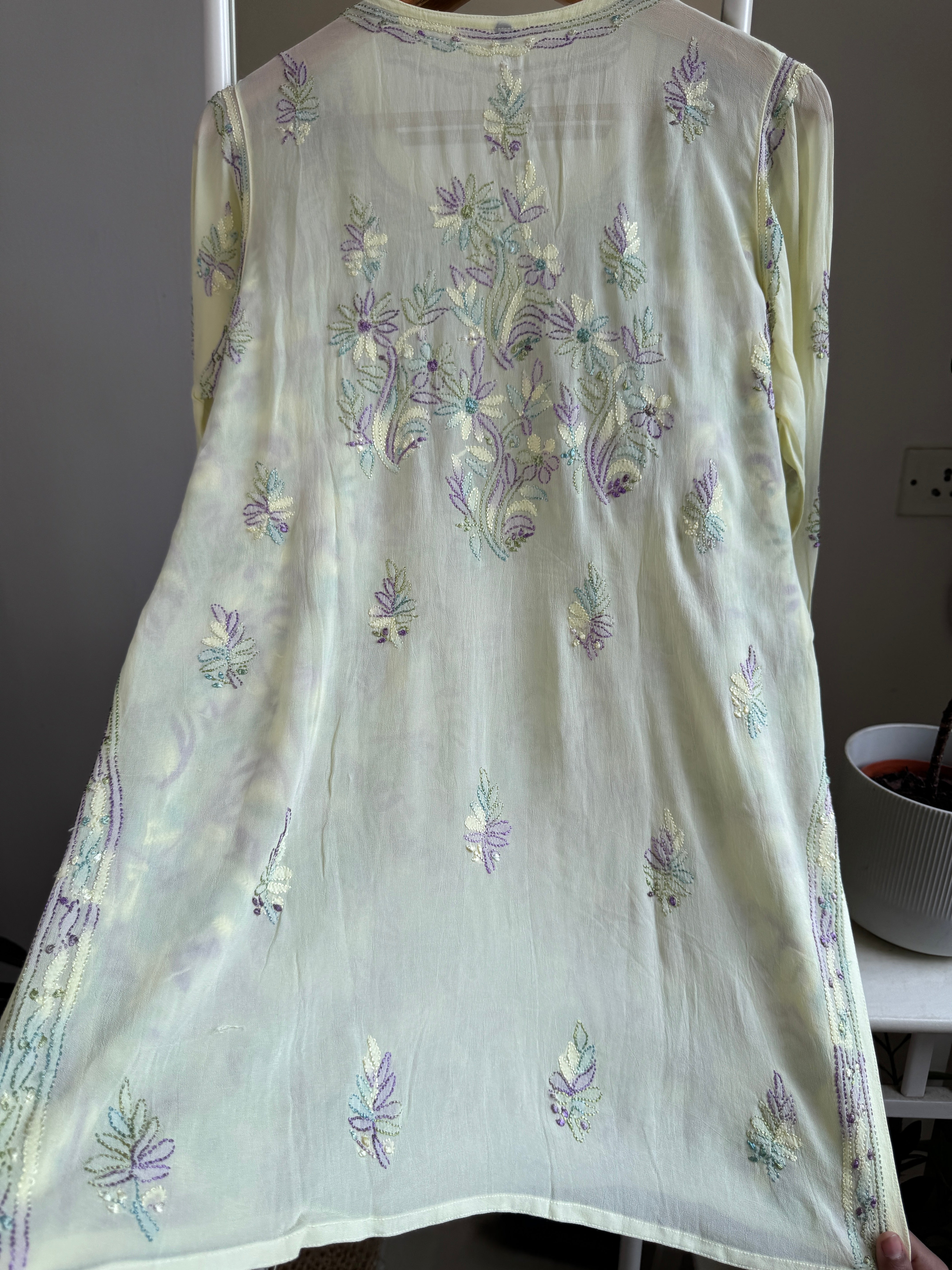 Chikankari Viscose Georgette short Top in Lemon Yellow Multi Thread ARIAA CHIKANKARI