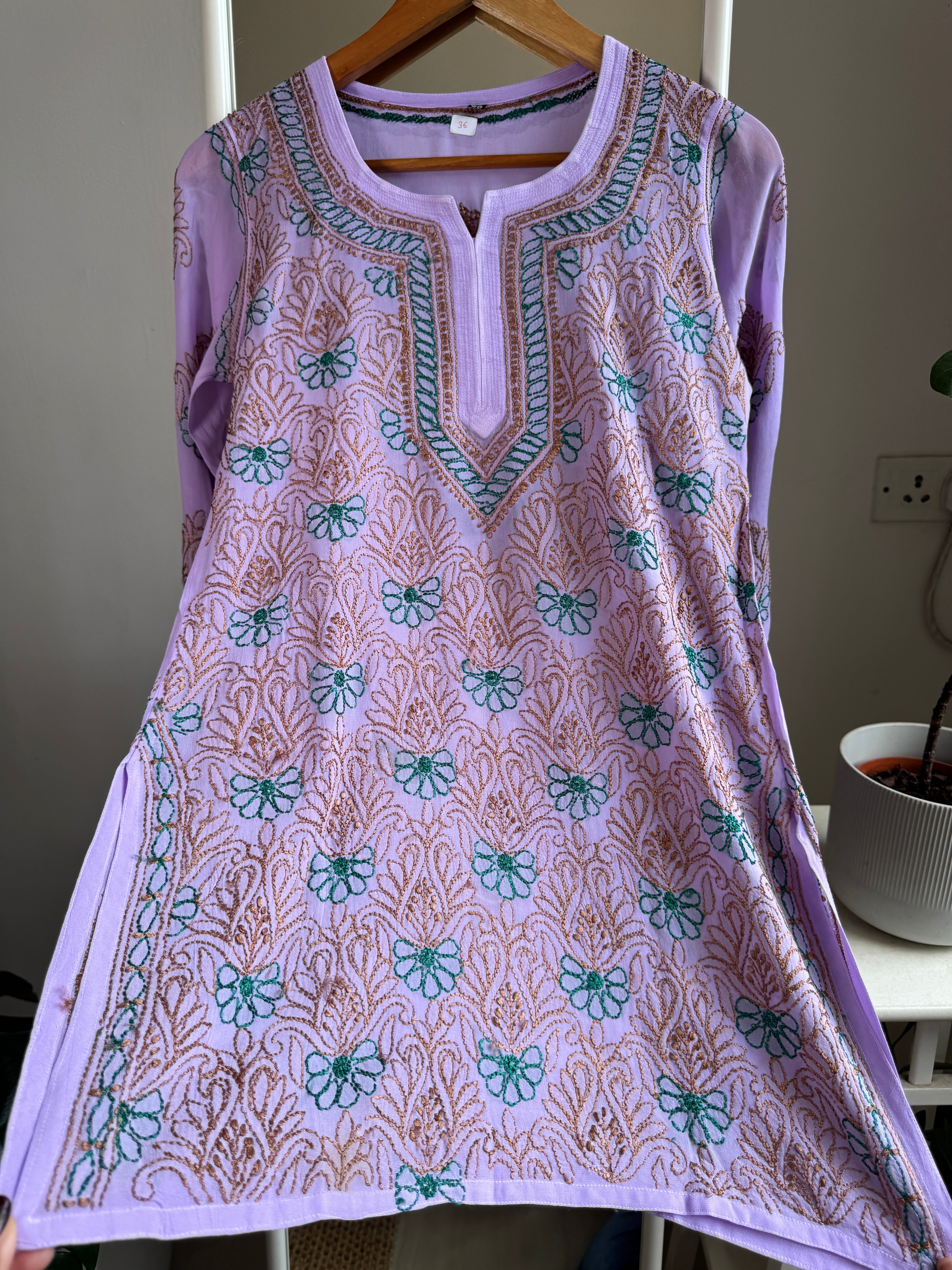 Chikankari Viscose Georgette short Top in Lavander Multi Thread ARIAA CHIKANKARI