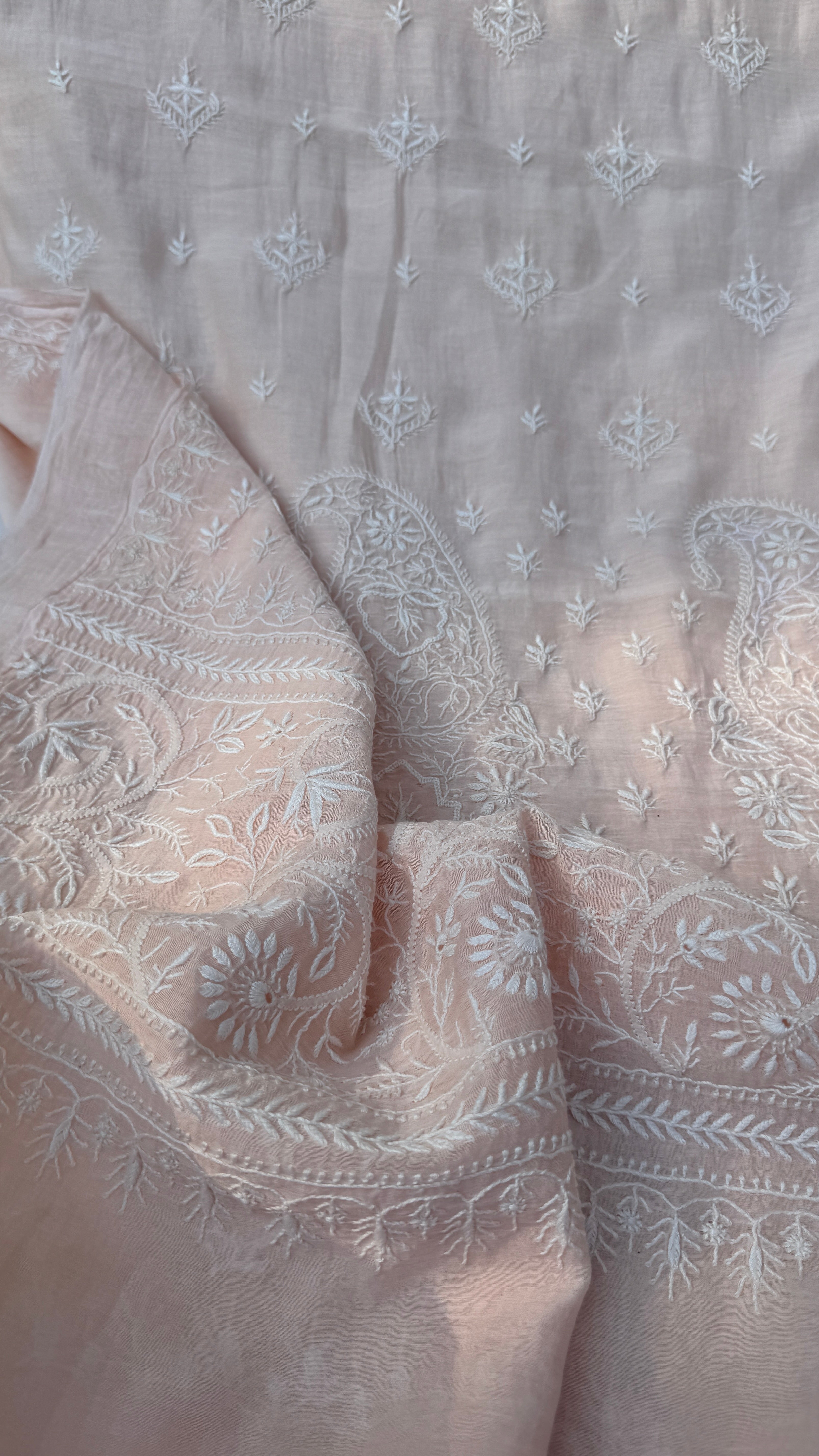 Pure Mul Chanderi Chikankari saree in Pale Pink