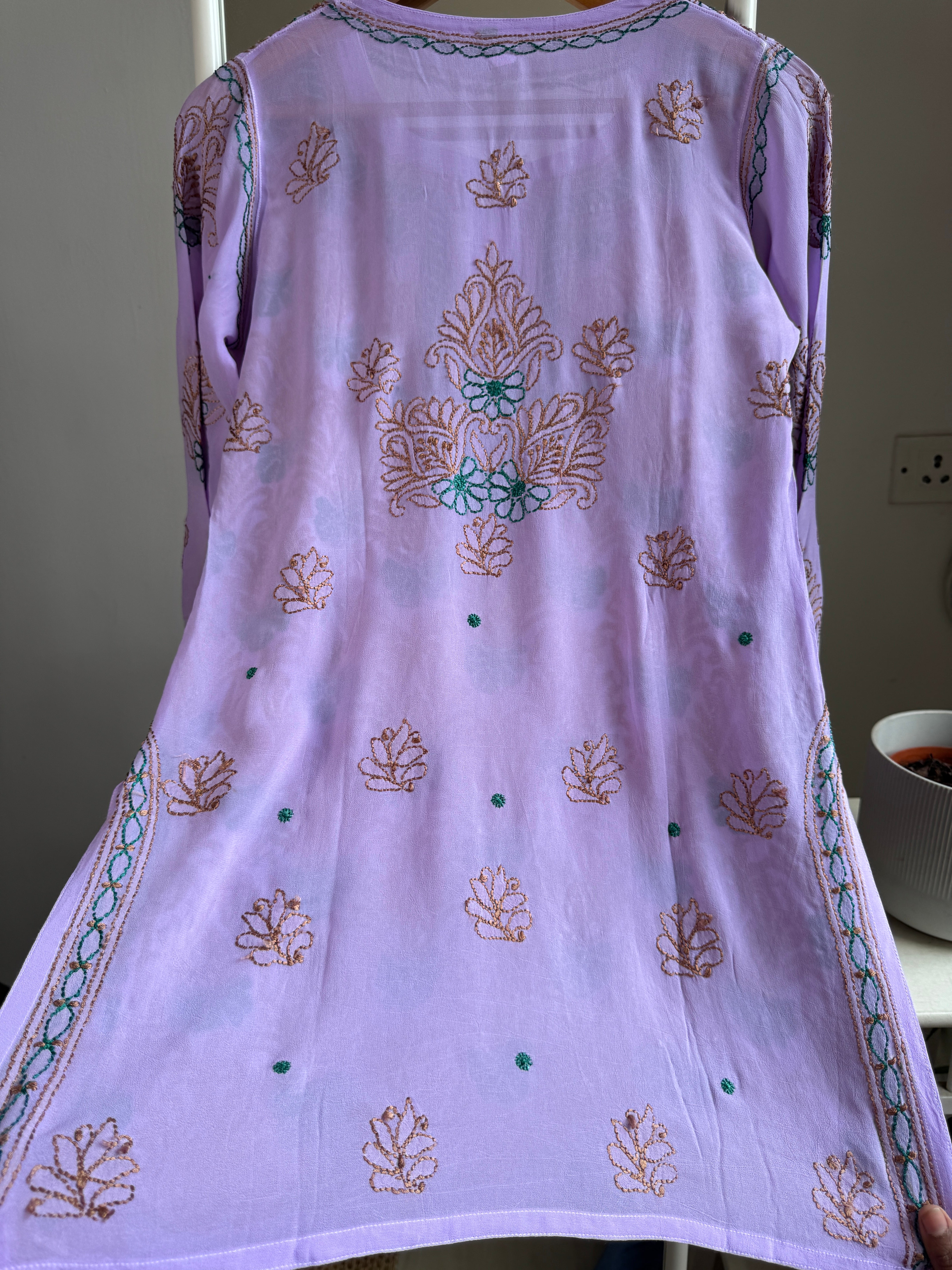 Chikankari Viscose Georgette short Top in Lavander Multi Thread ARIAA CHIKANKARI