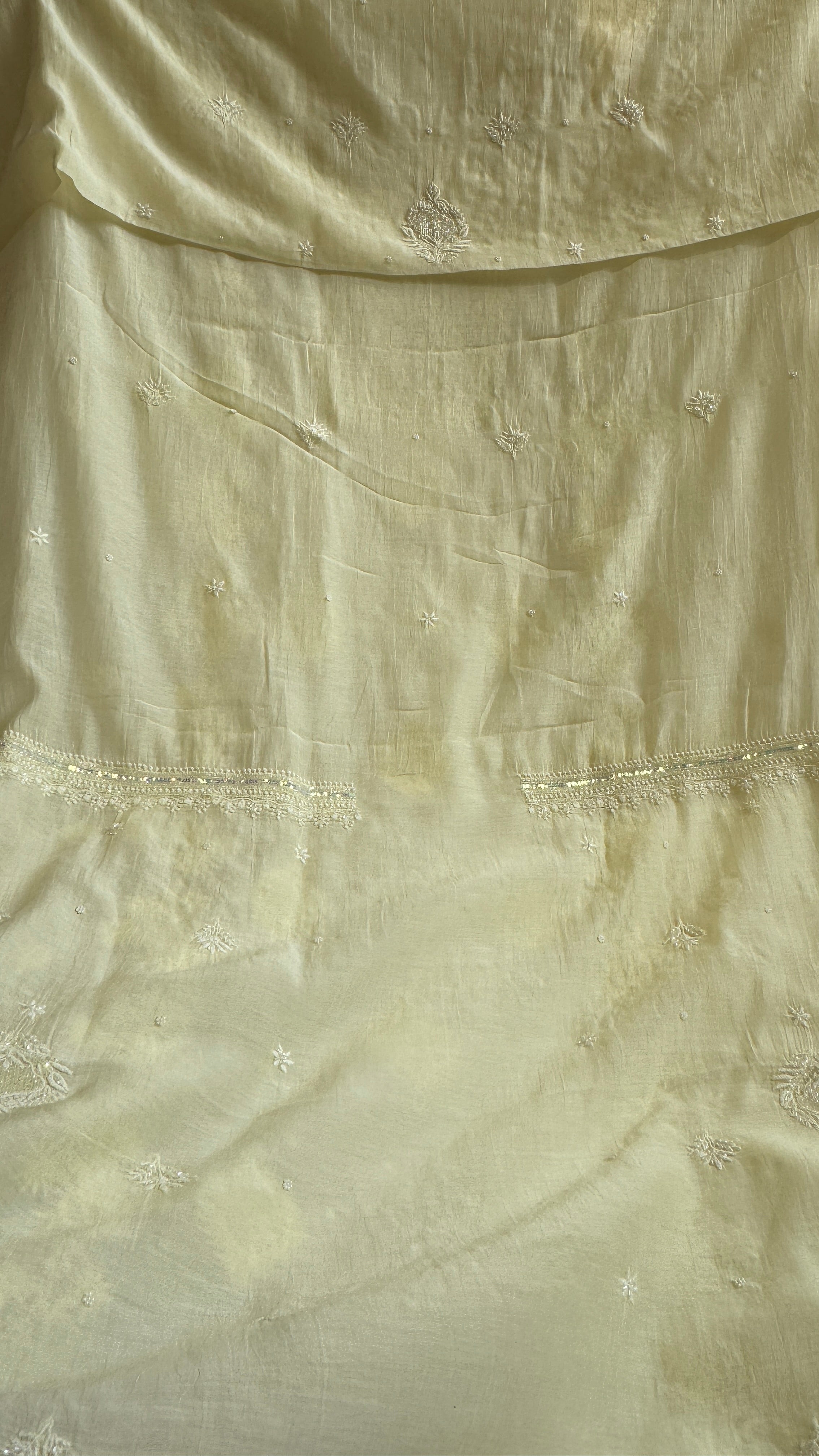 Mul Chanderi Length with Dupatta (with Pearl) - Lemon Yellow