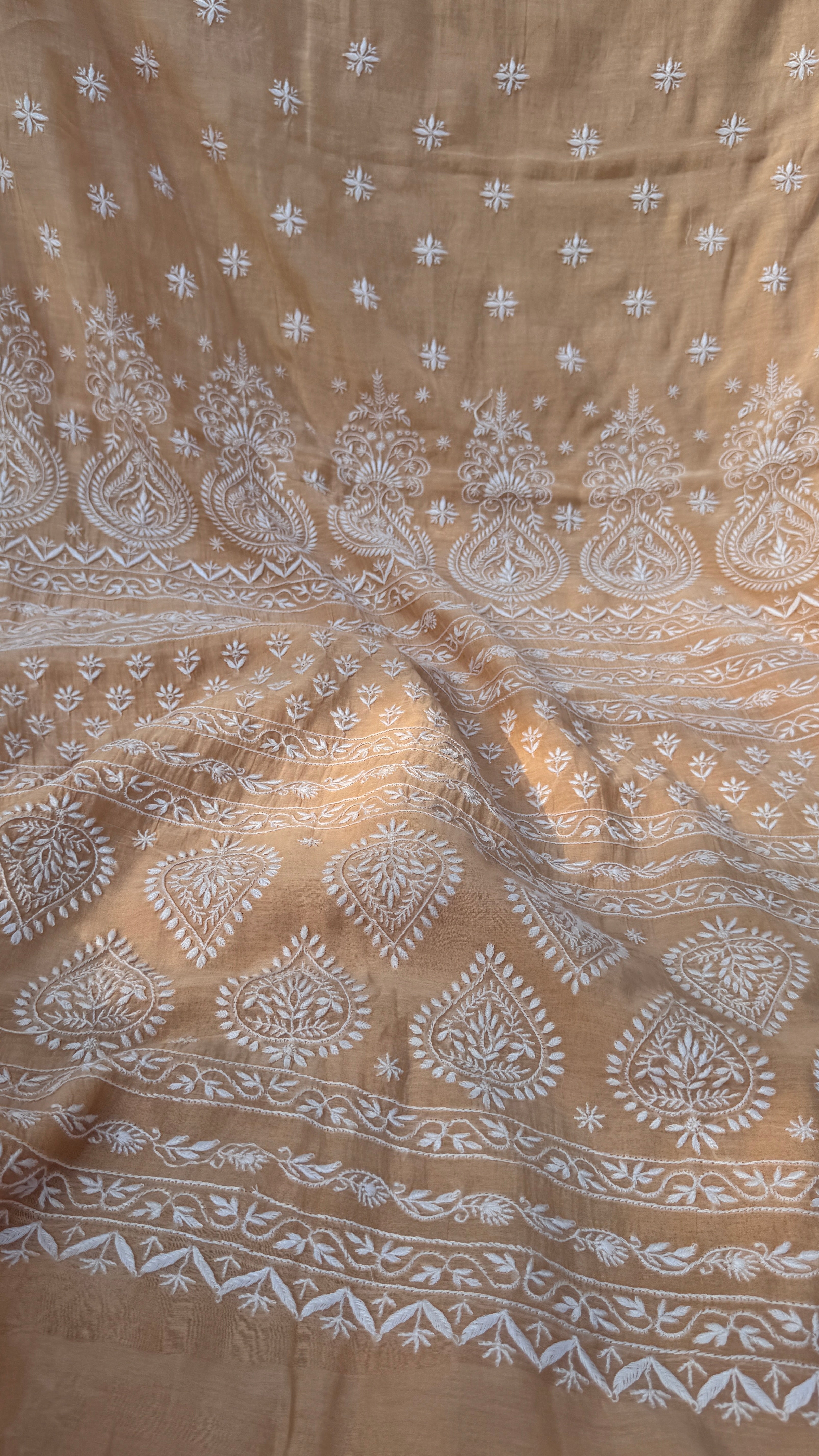 Pure Mul Chanderi Chikankari saree in Beige