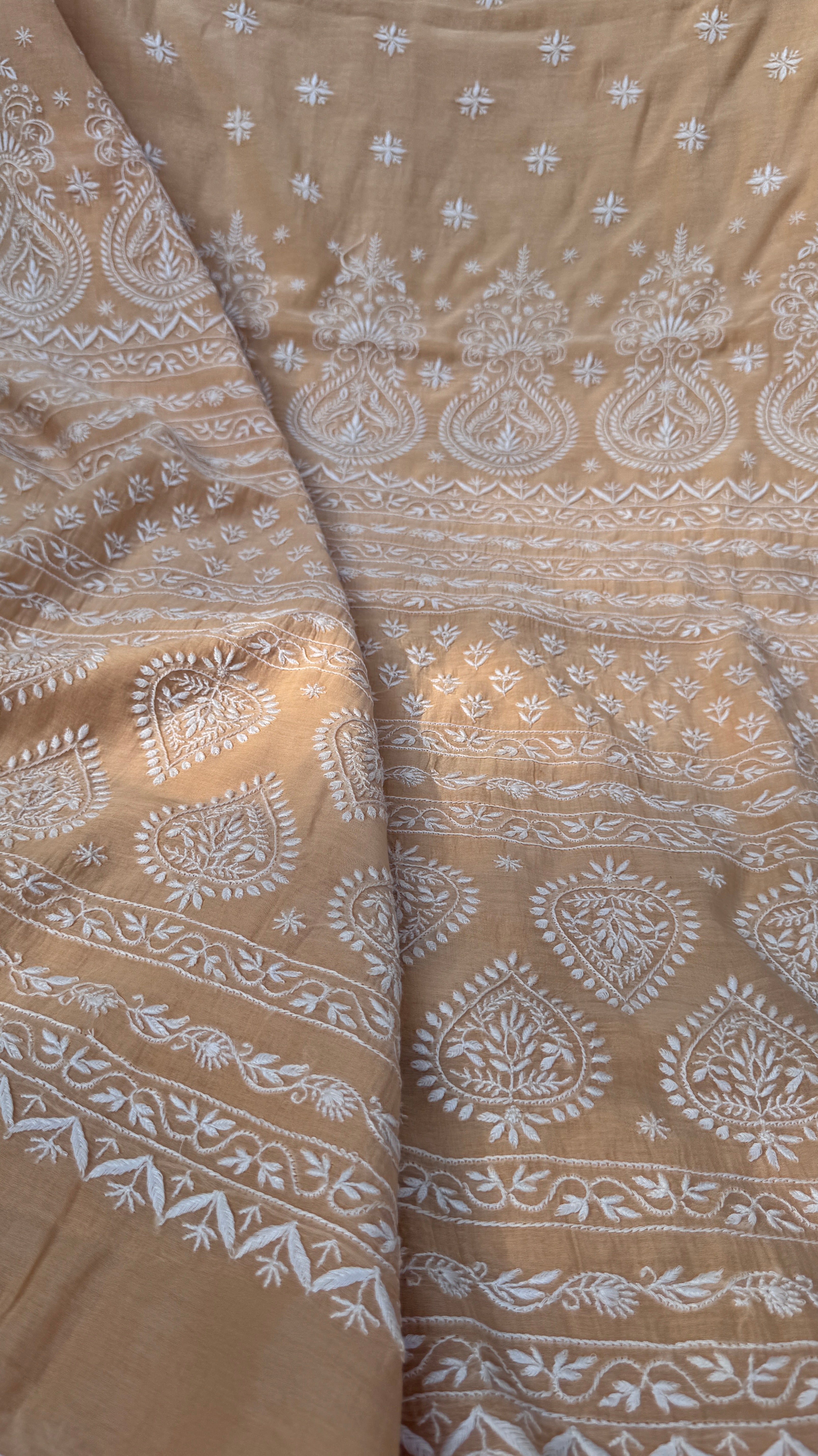 Pure Mul Chanderi Chikankari saree in Beige