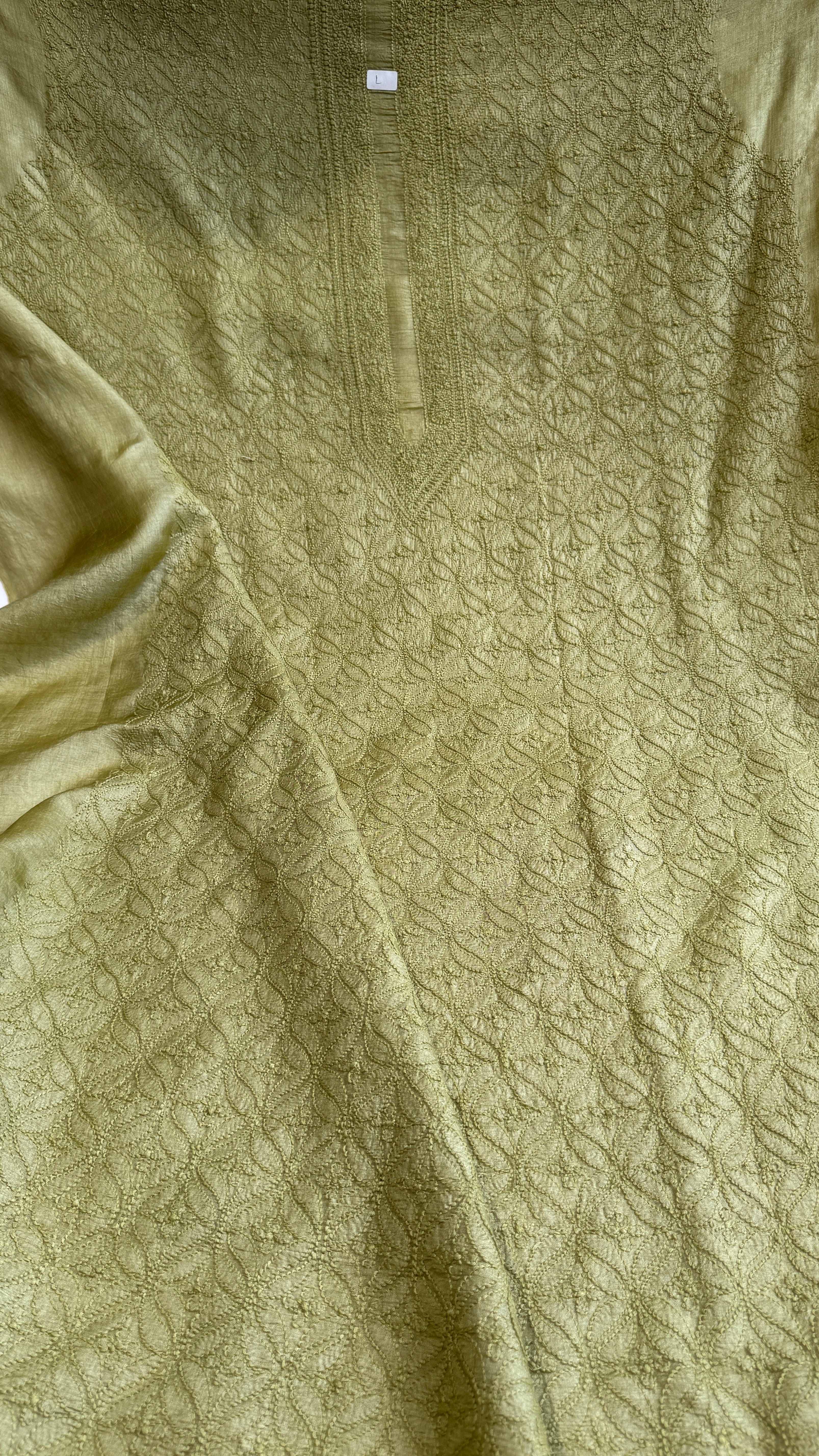 Pure Tussar Silk Chikankari Kurta Length - Mens- Green