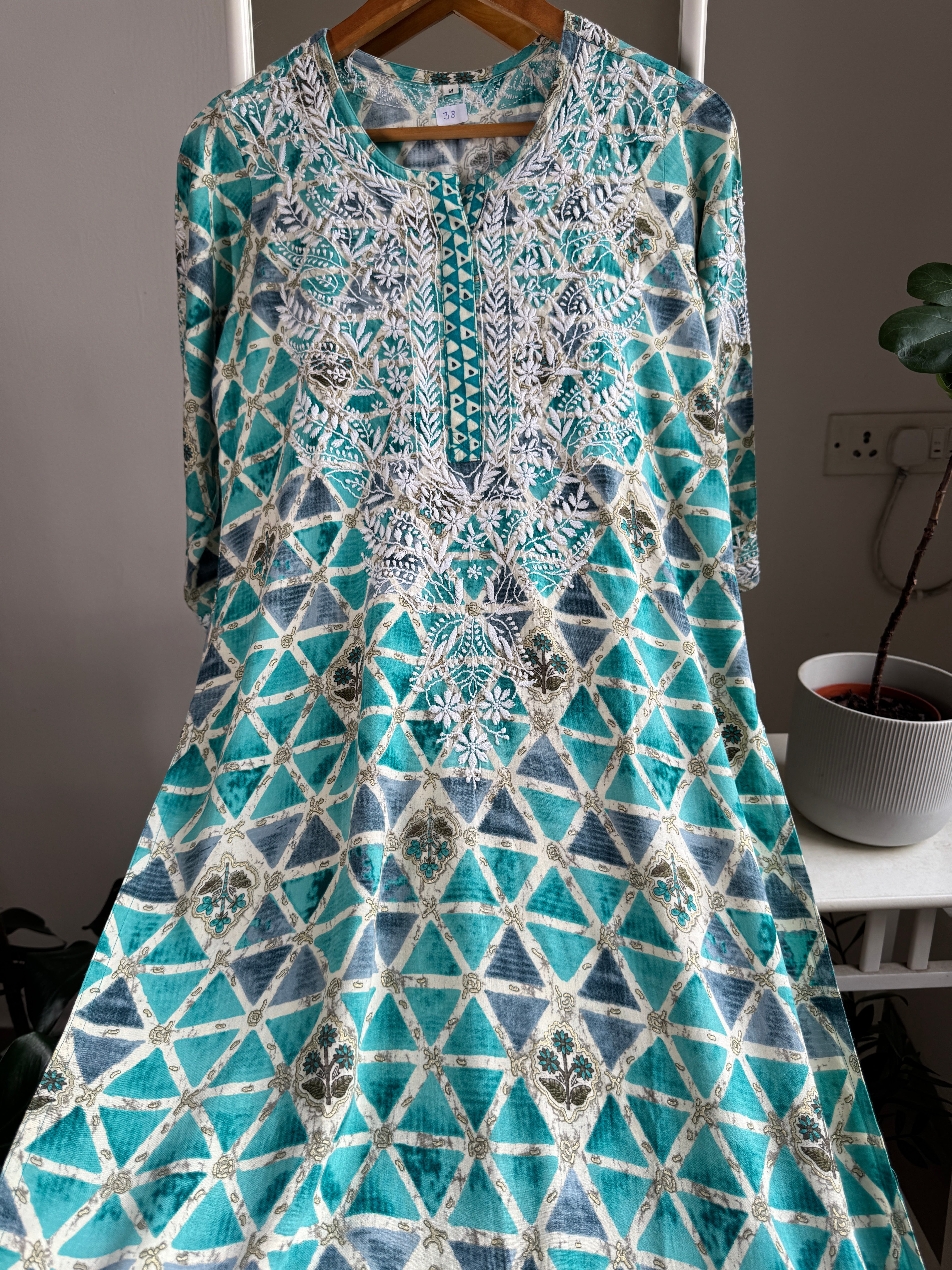 Cotton Printed Chikankari Set - Blue ARIAA CHIKANKARI