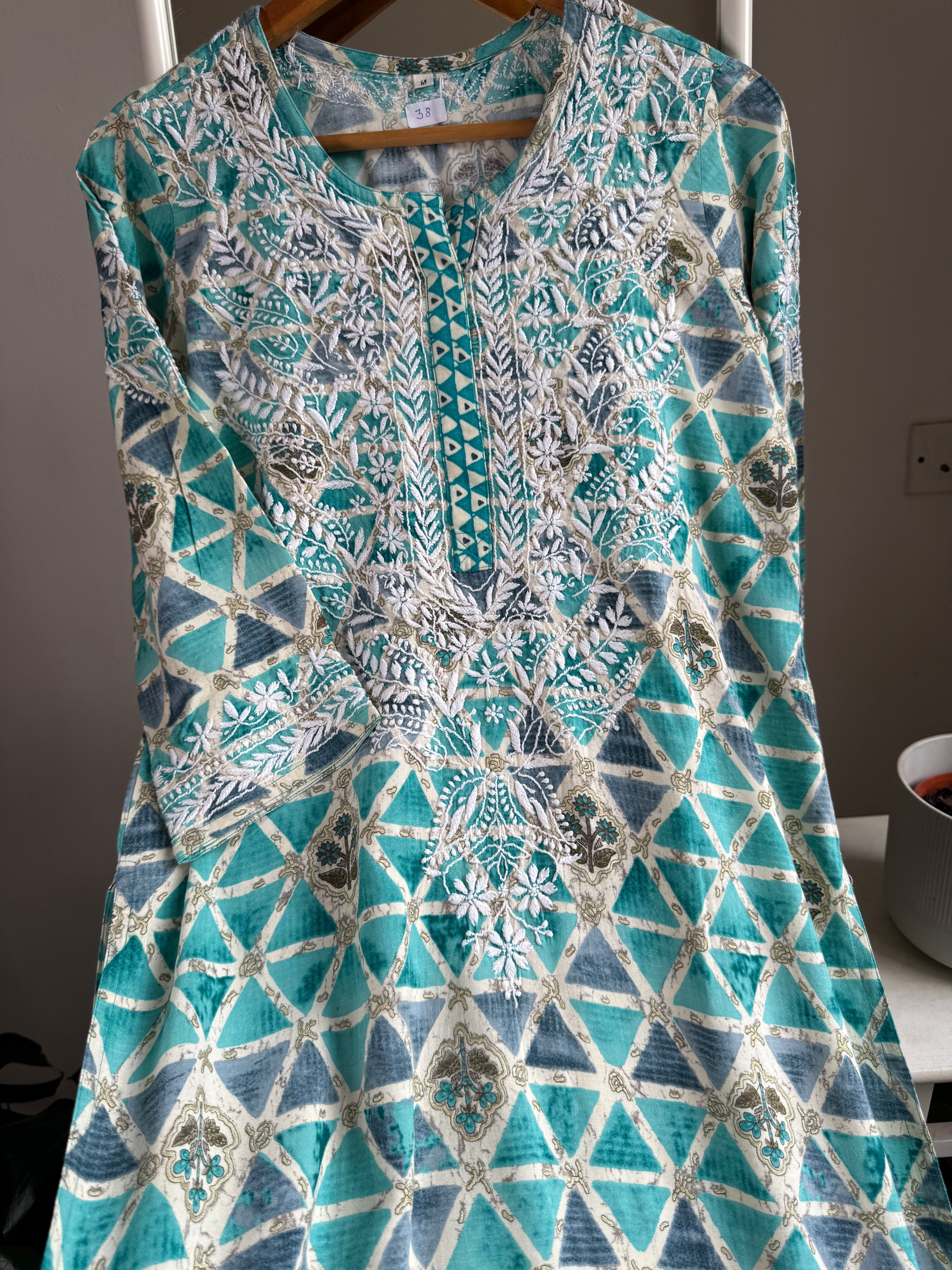 Cotton Printed Chikankari Set - Blue ARIAA CHIKANKARI