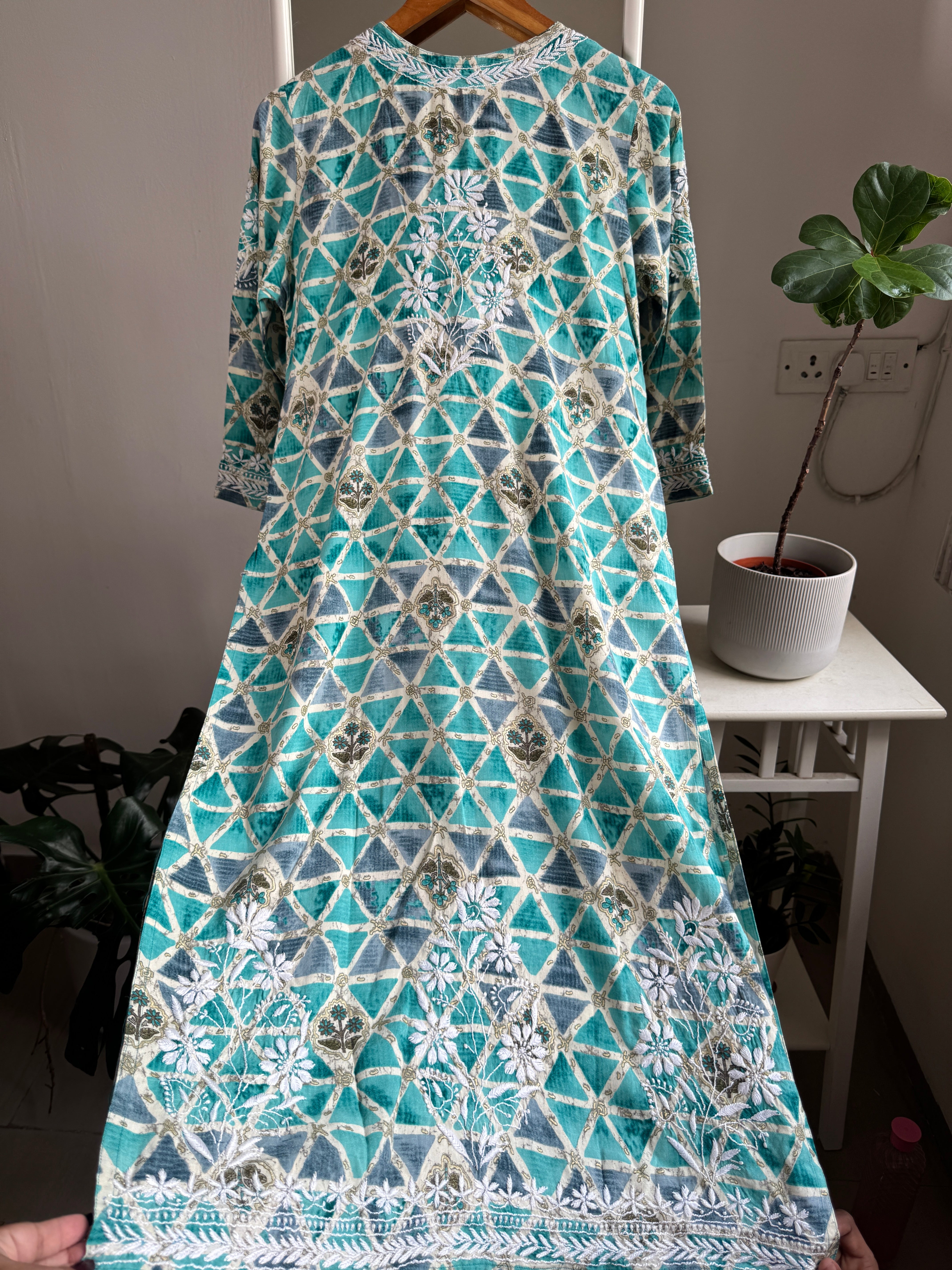 Cotton Printed Chikankari Set - Blue ARIAA CHIKANKARI