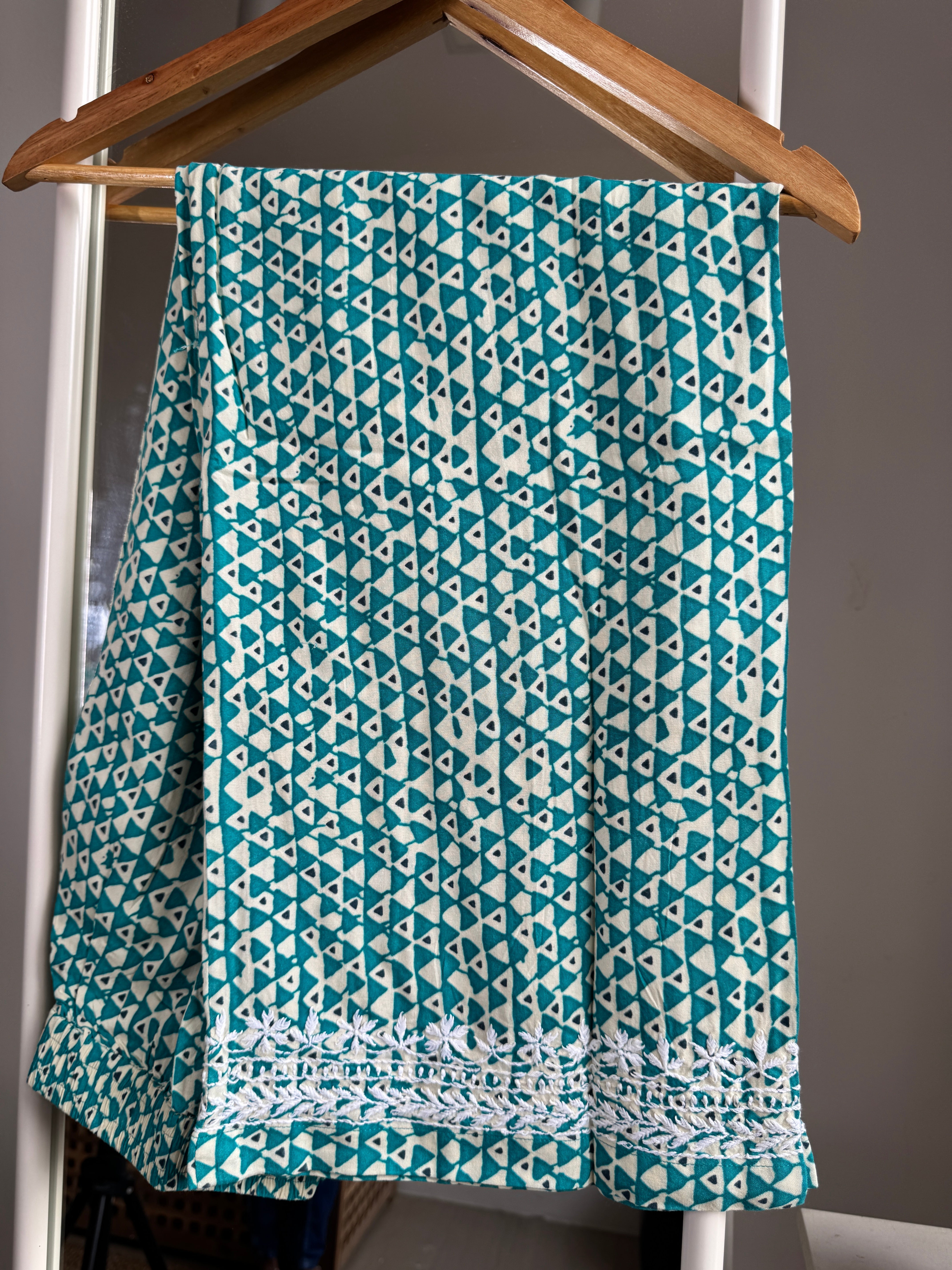 Cotton Printed Chikankari Set - Blue ARIAA CHIKANKARI