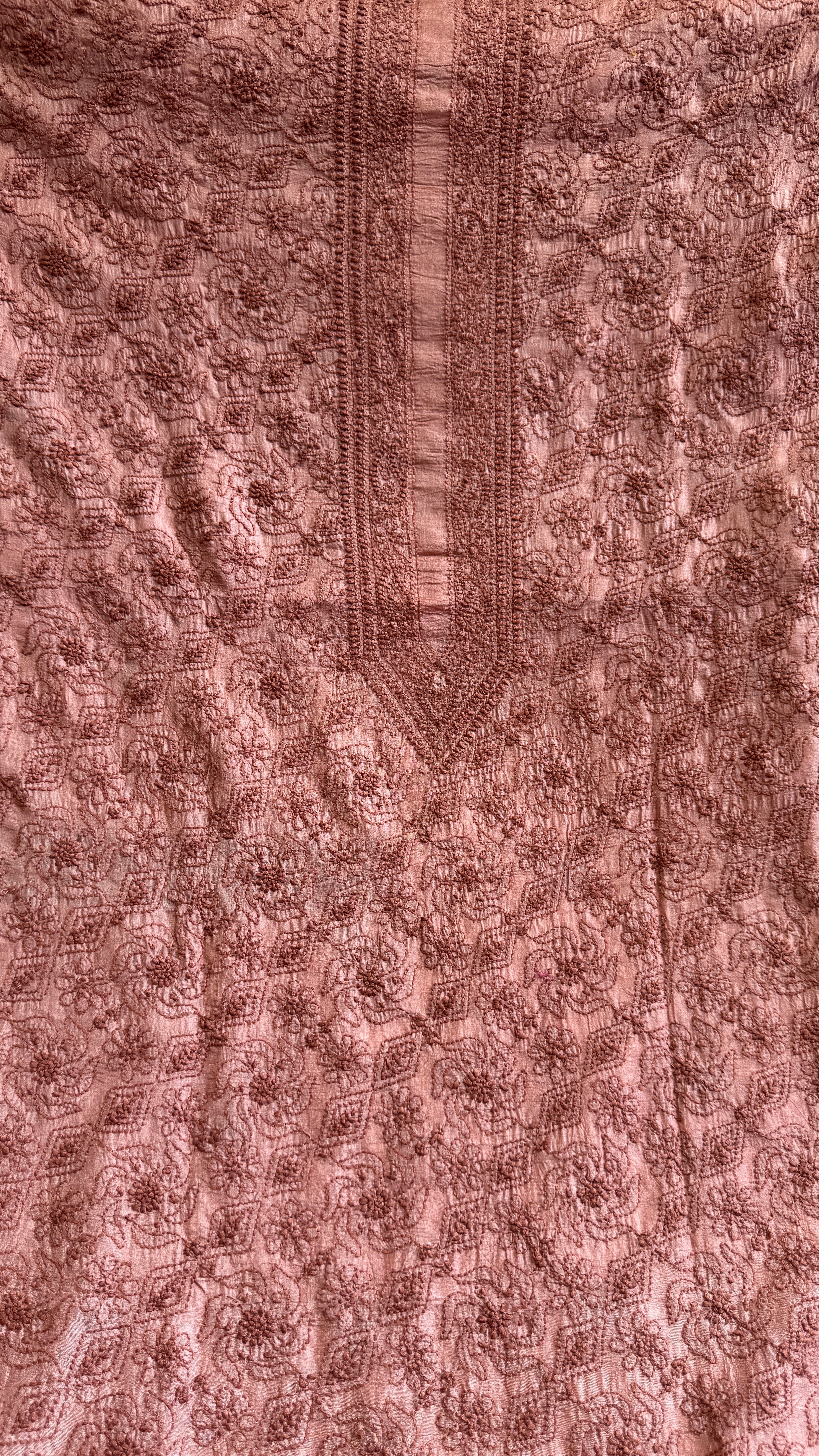 Pure Tussar Silk Chikankari Kurta Length - Mens- Rosewood