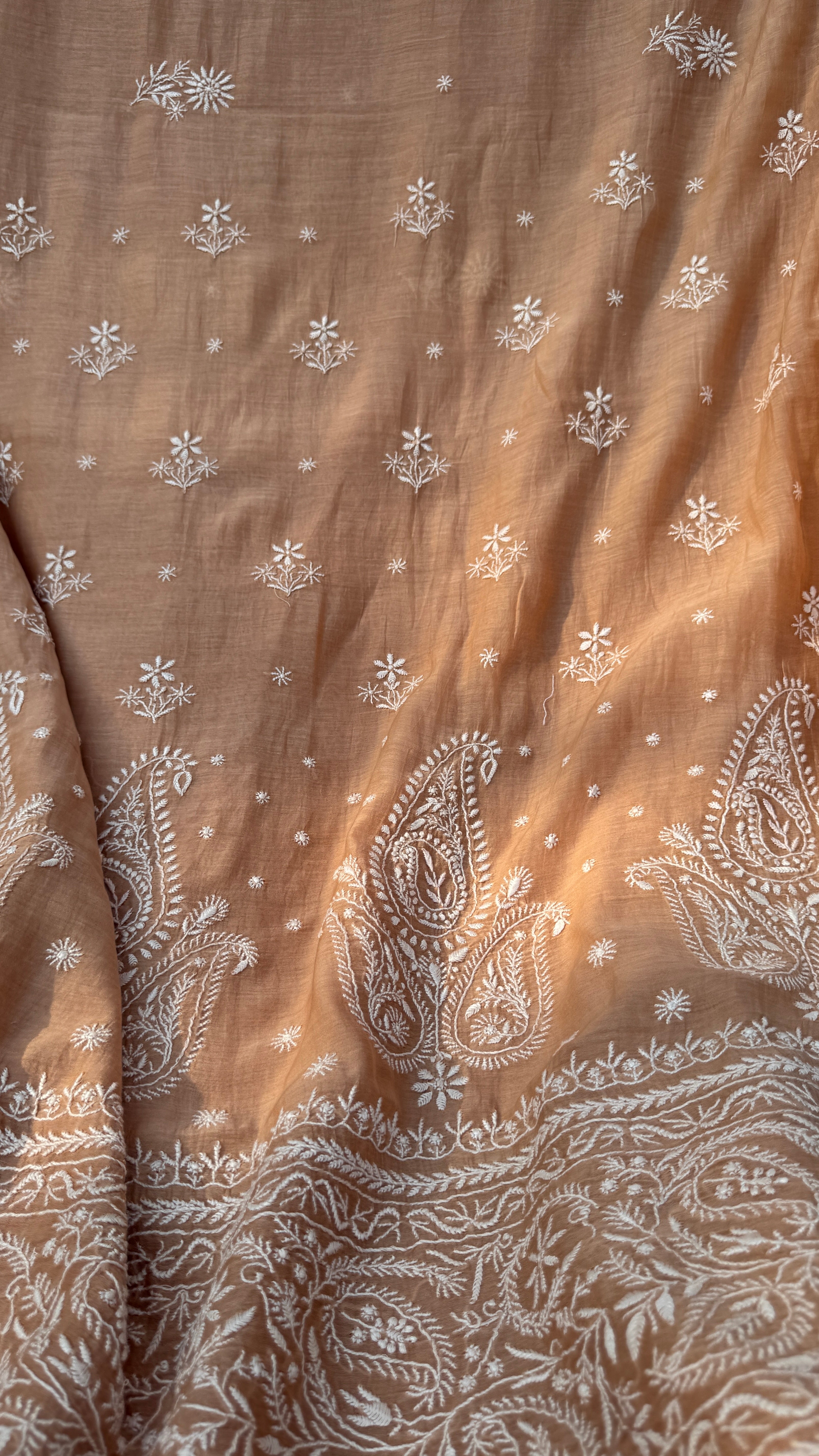 Pure Mul Chanderi Chikankari saree in Brown