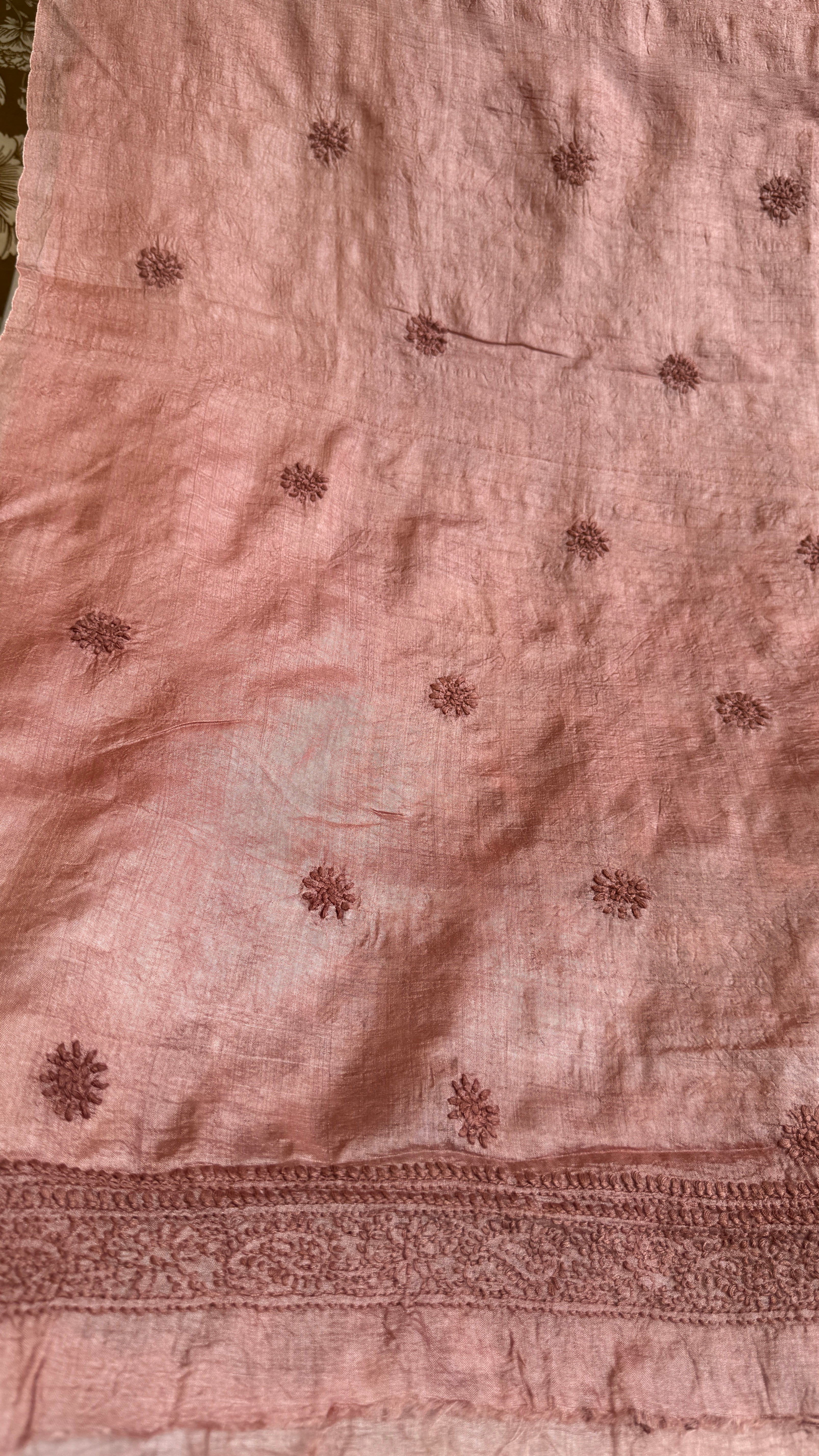 Pure Tussar Silk Chikankari Kurta Length - Mens- Rosewood