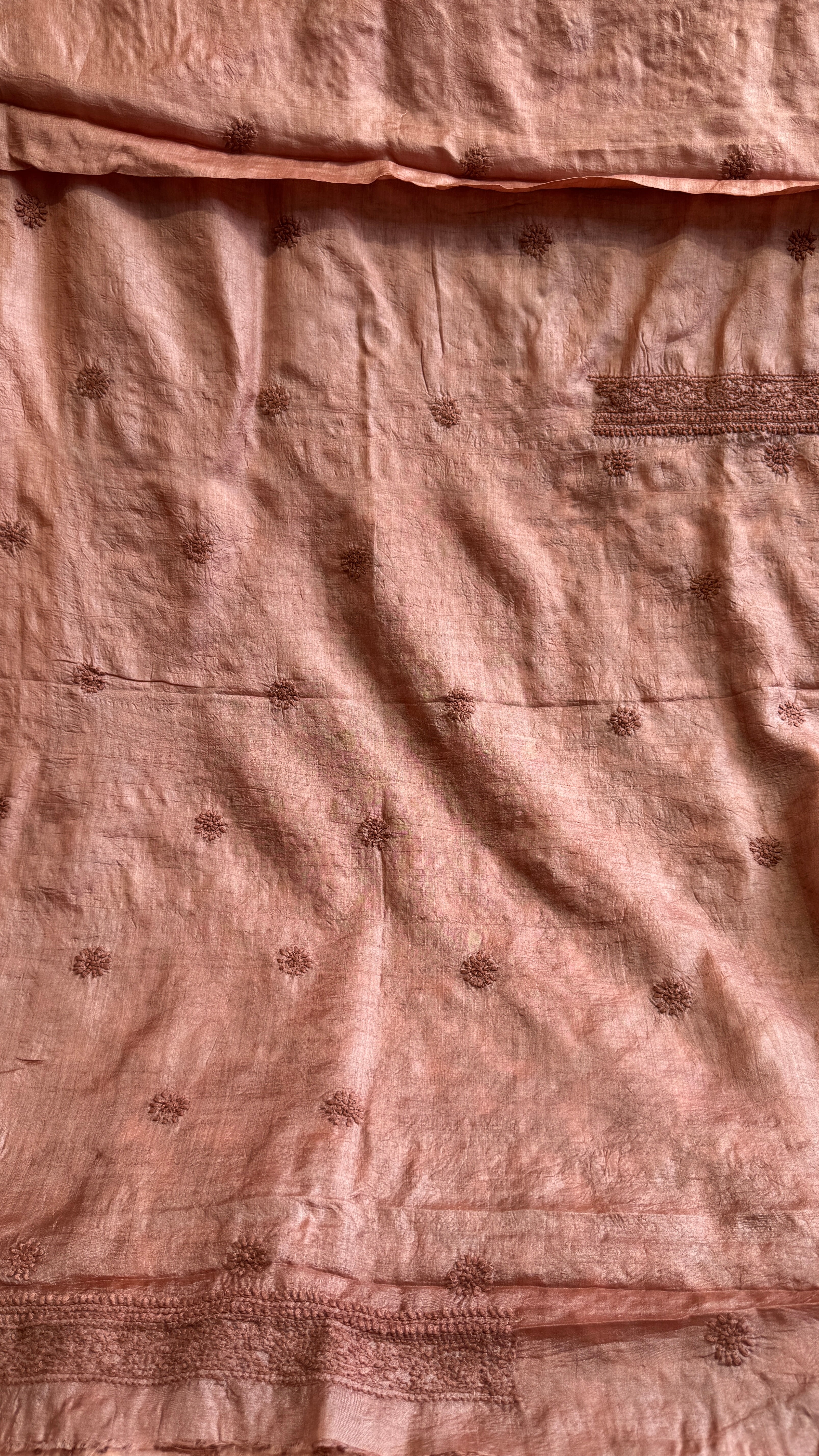Pure Tussar Silk Chikankari Kurta Length - Mens- Rosewood