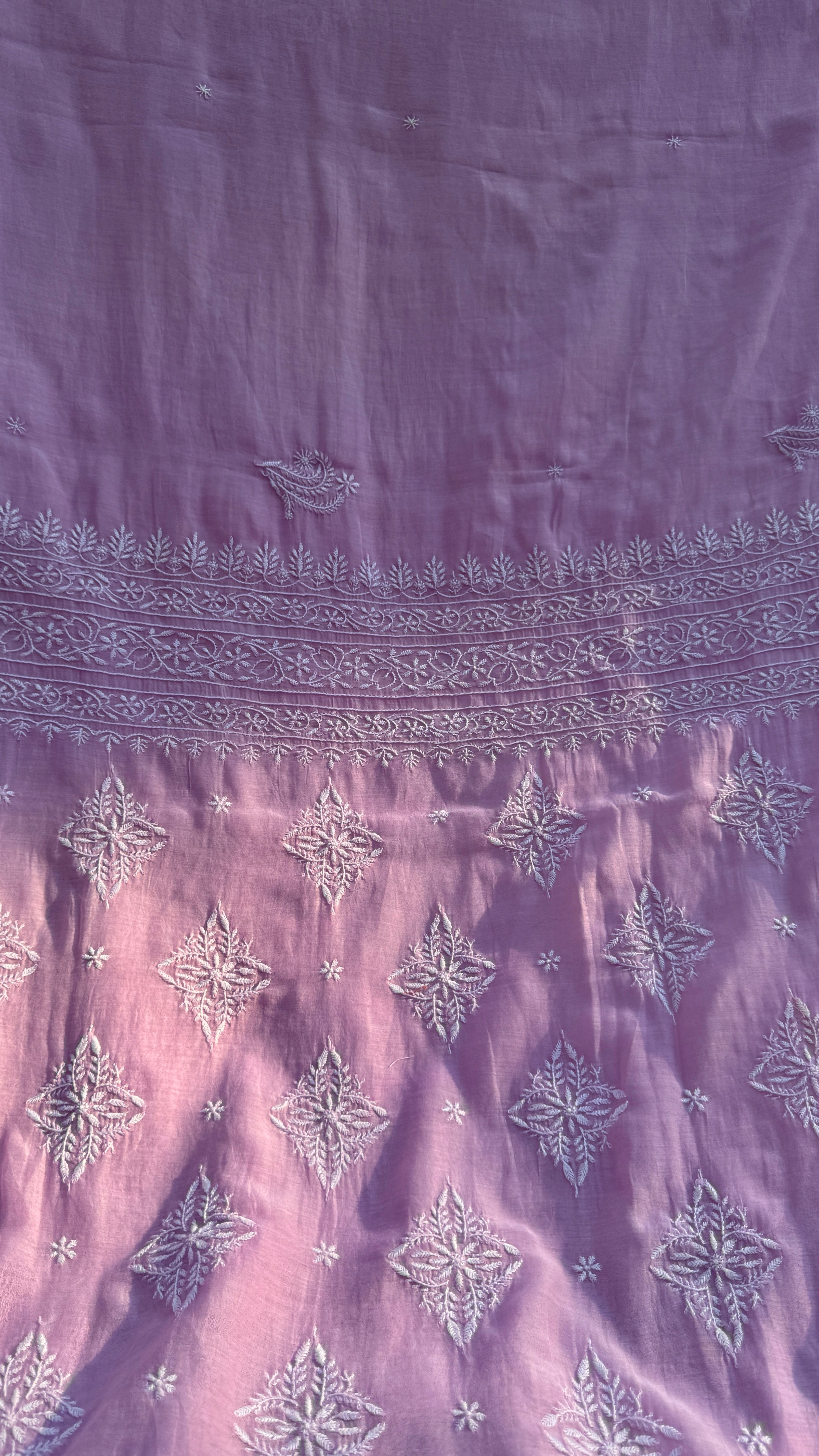 Pure Mul Chanderi Chikankari saree in Lilac