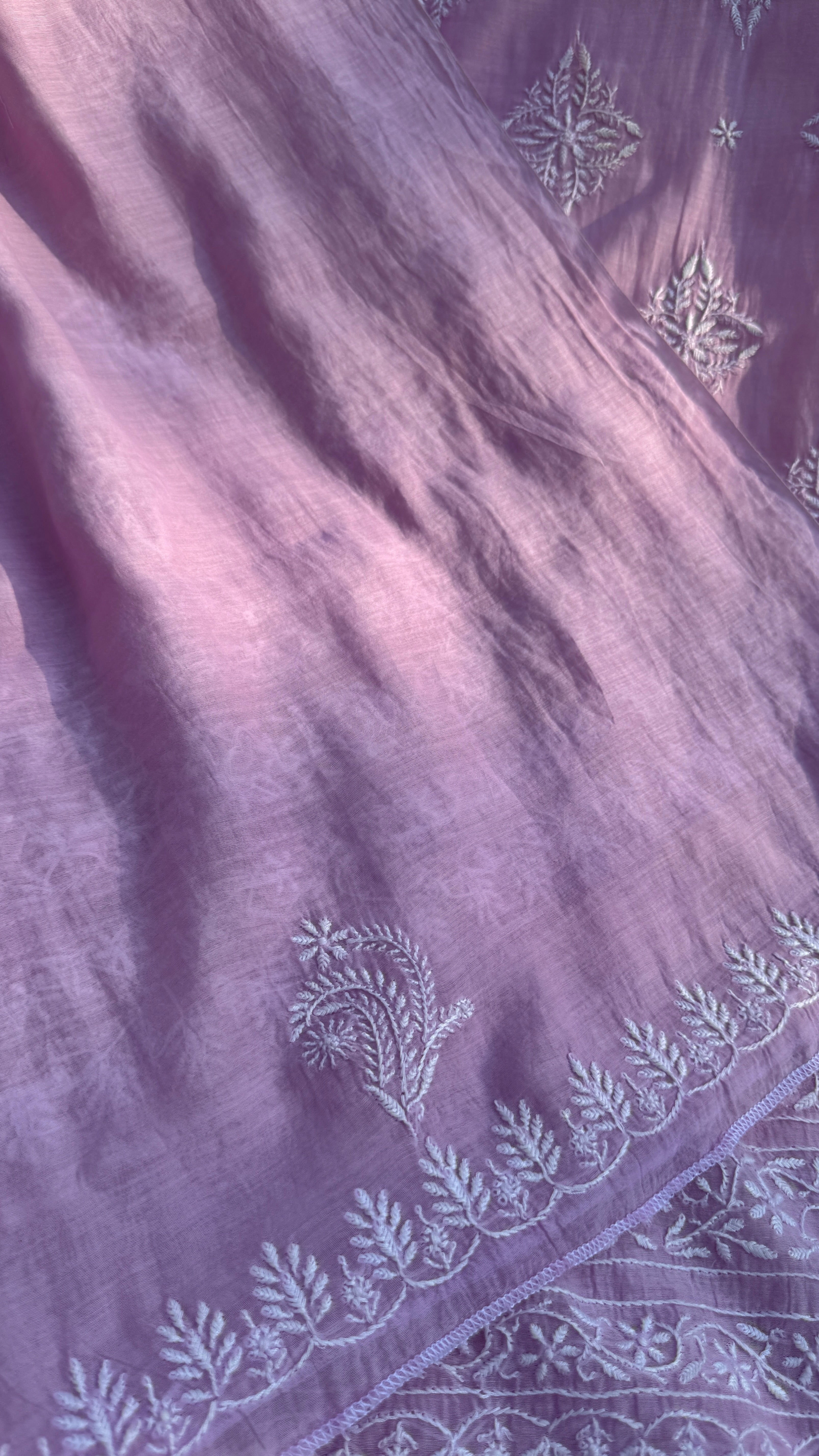 Pure Mul Chanderi Chikankari saree in Lilac