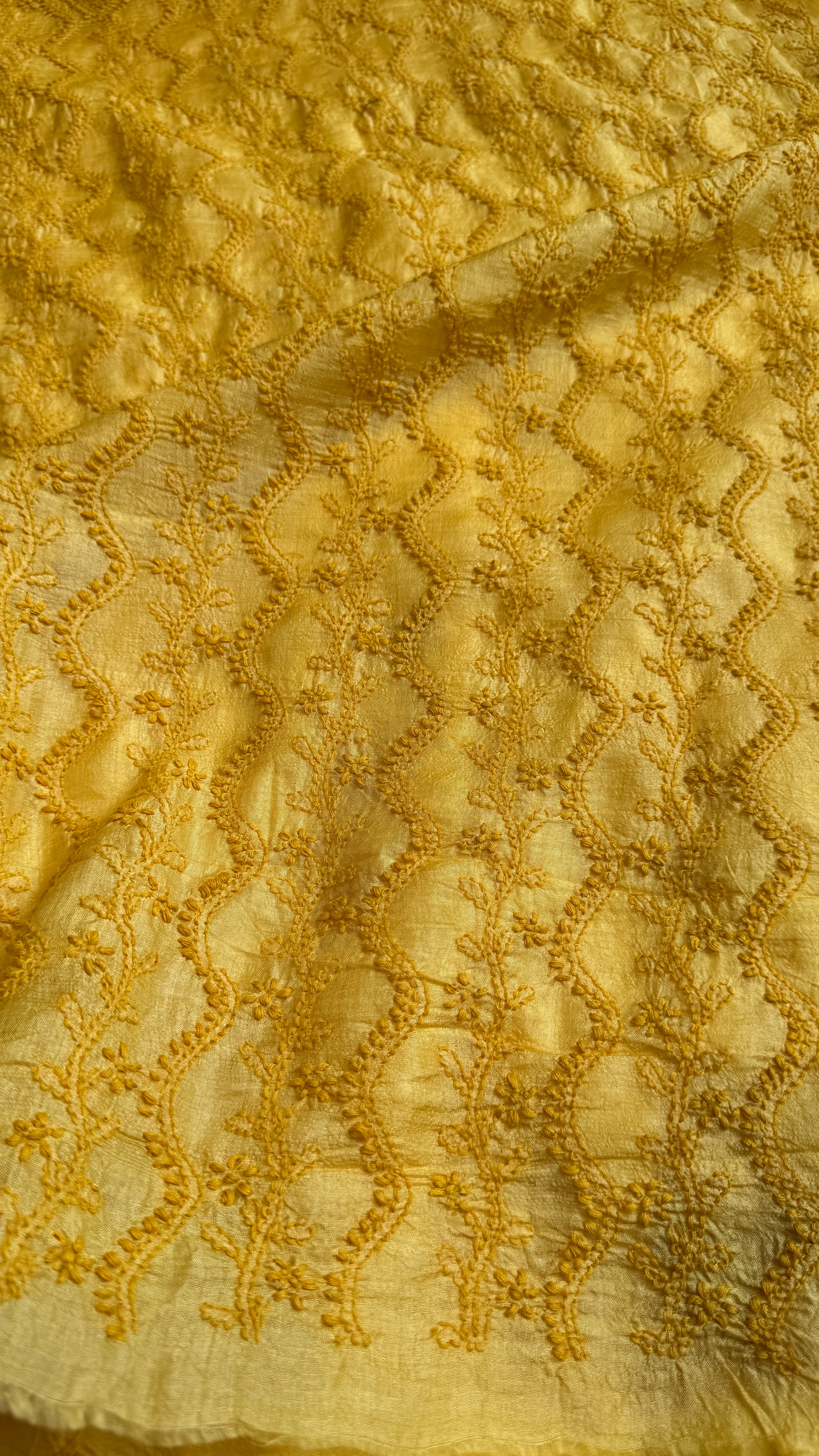 Pure Tussar Silk Chikankari Kurta Length - Mens- Yellow