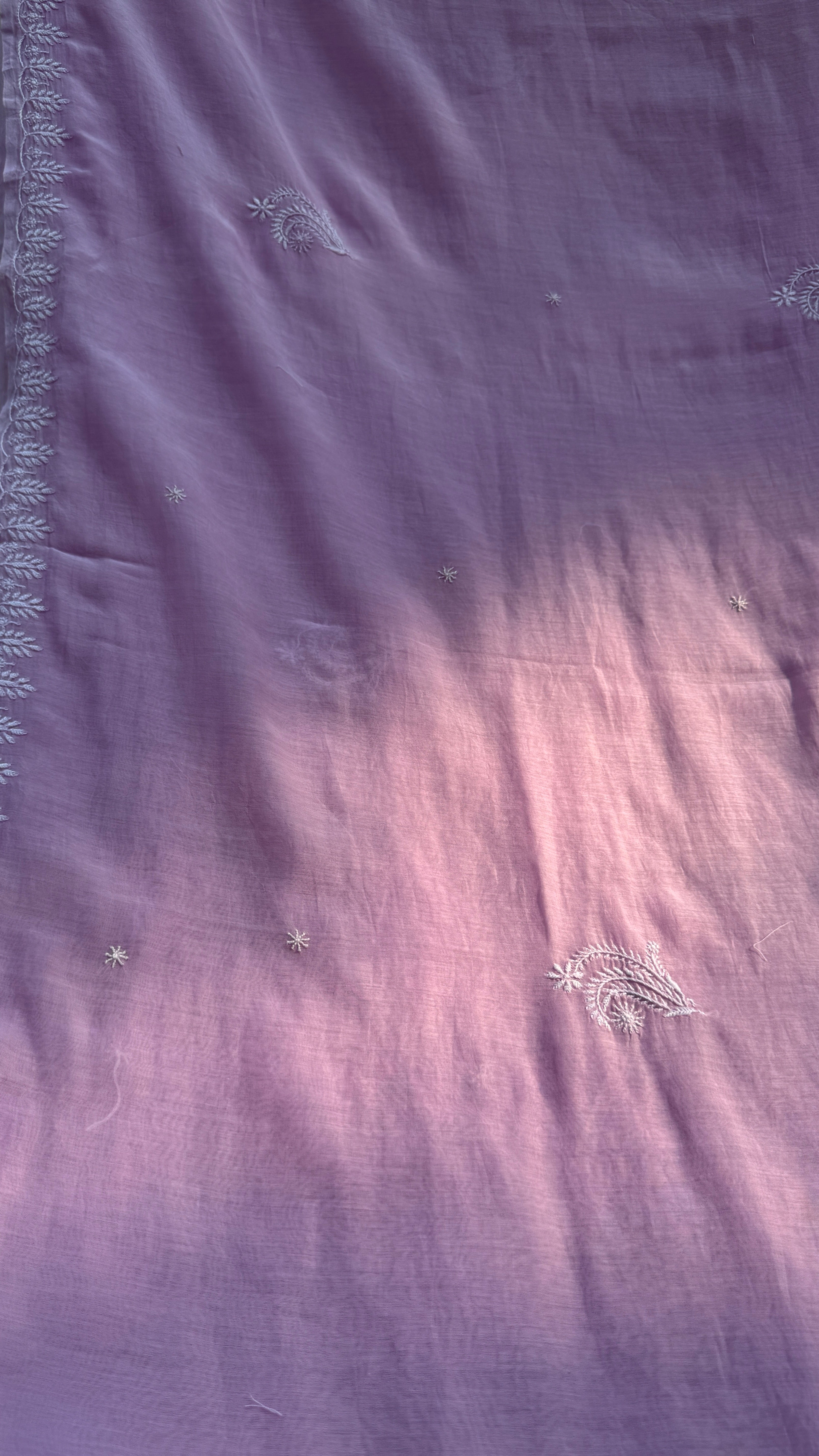 Pure Mul Chanderi Chikankari saree in Lilac