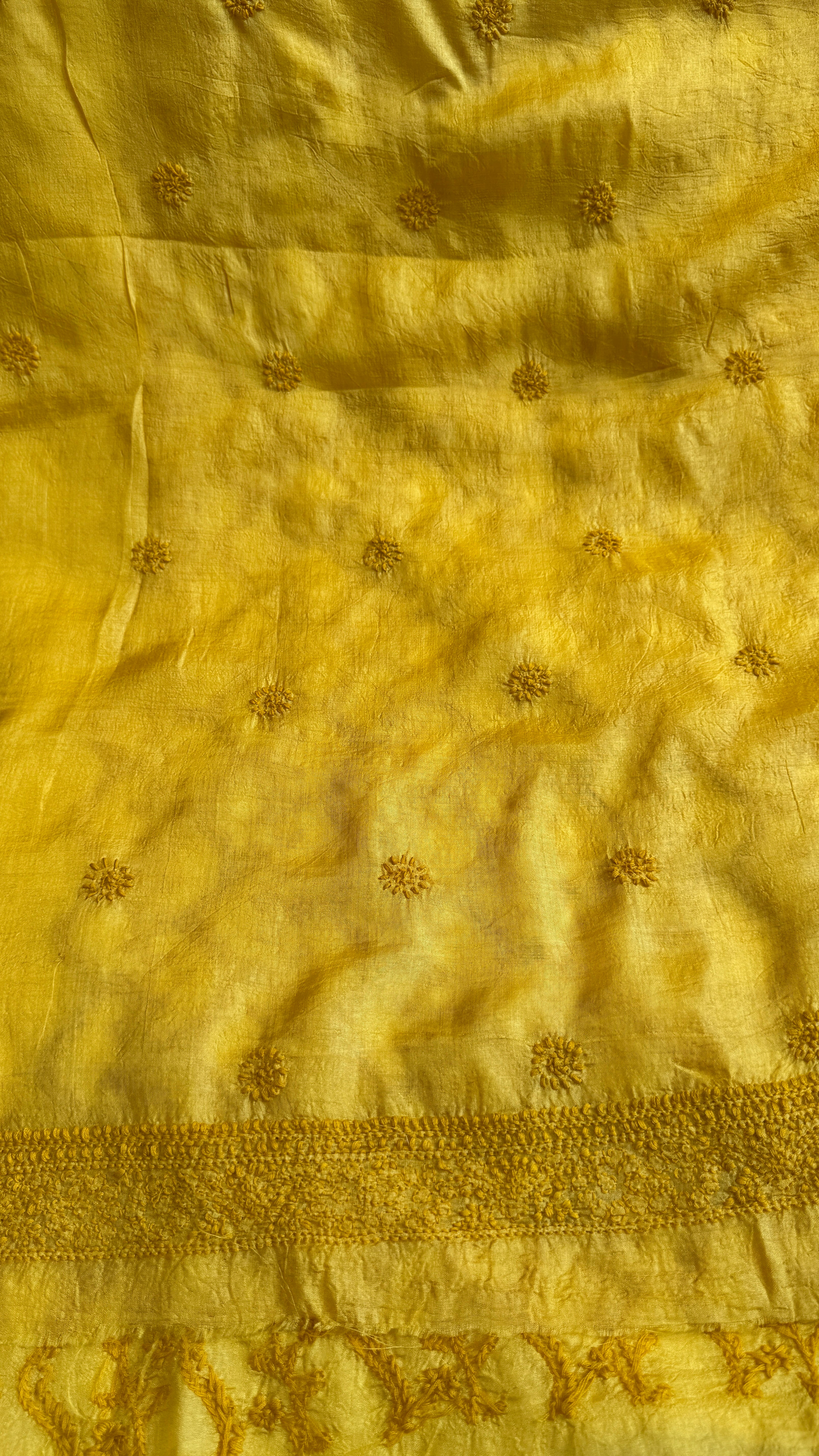 Pure Tussar Silk Chikankari Kurta Length - Mens- Yellow