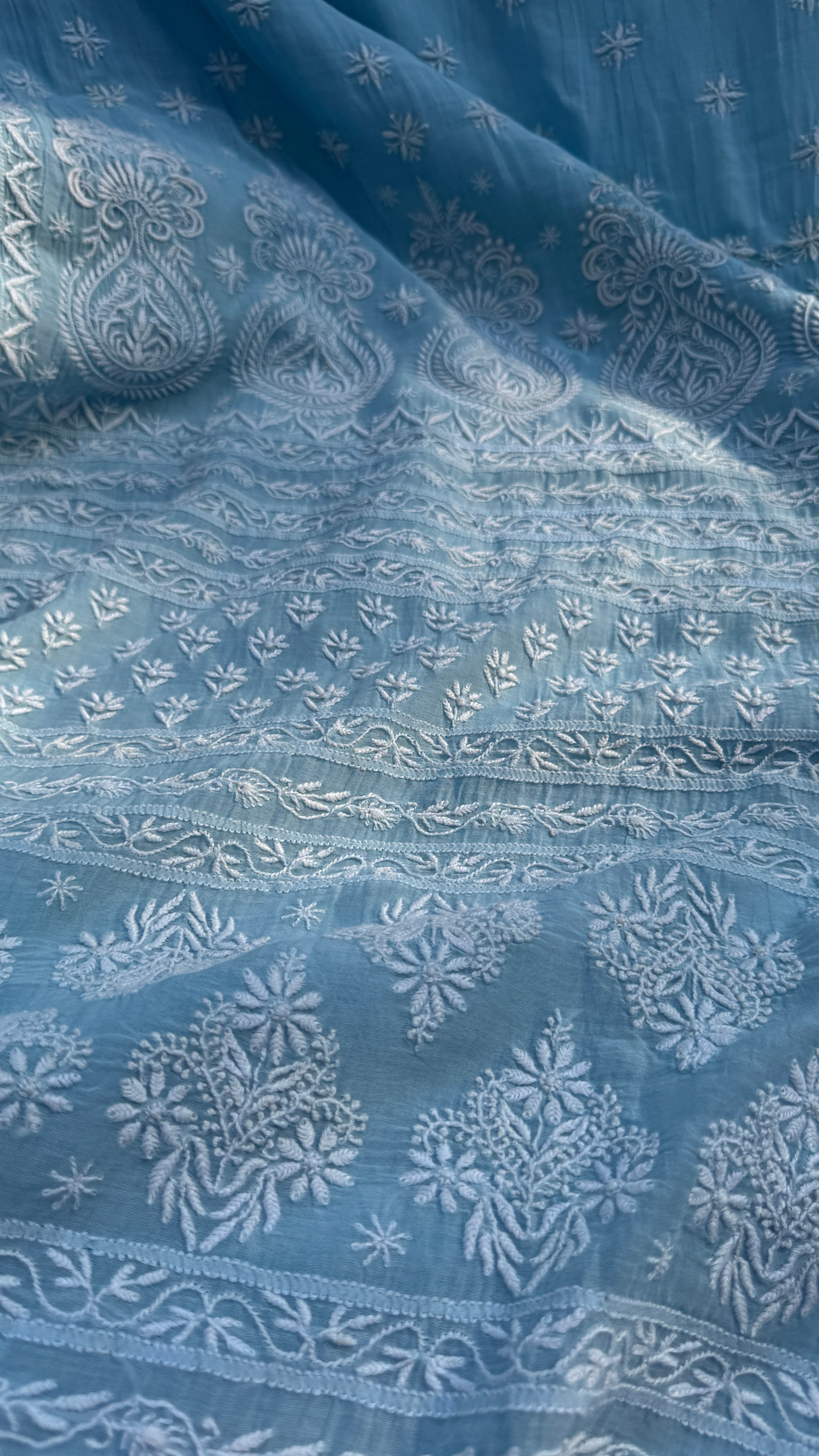 Pure Mul Chanderi Chikankari saree in Blue