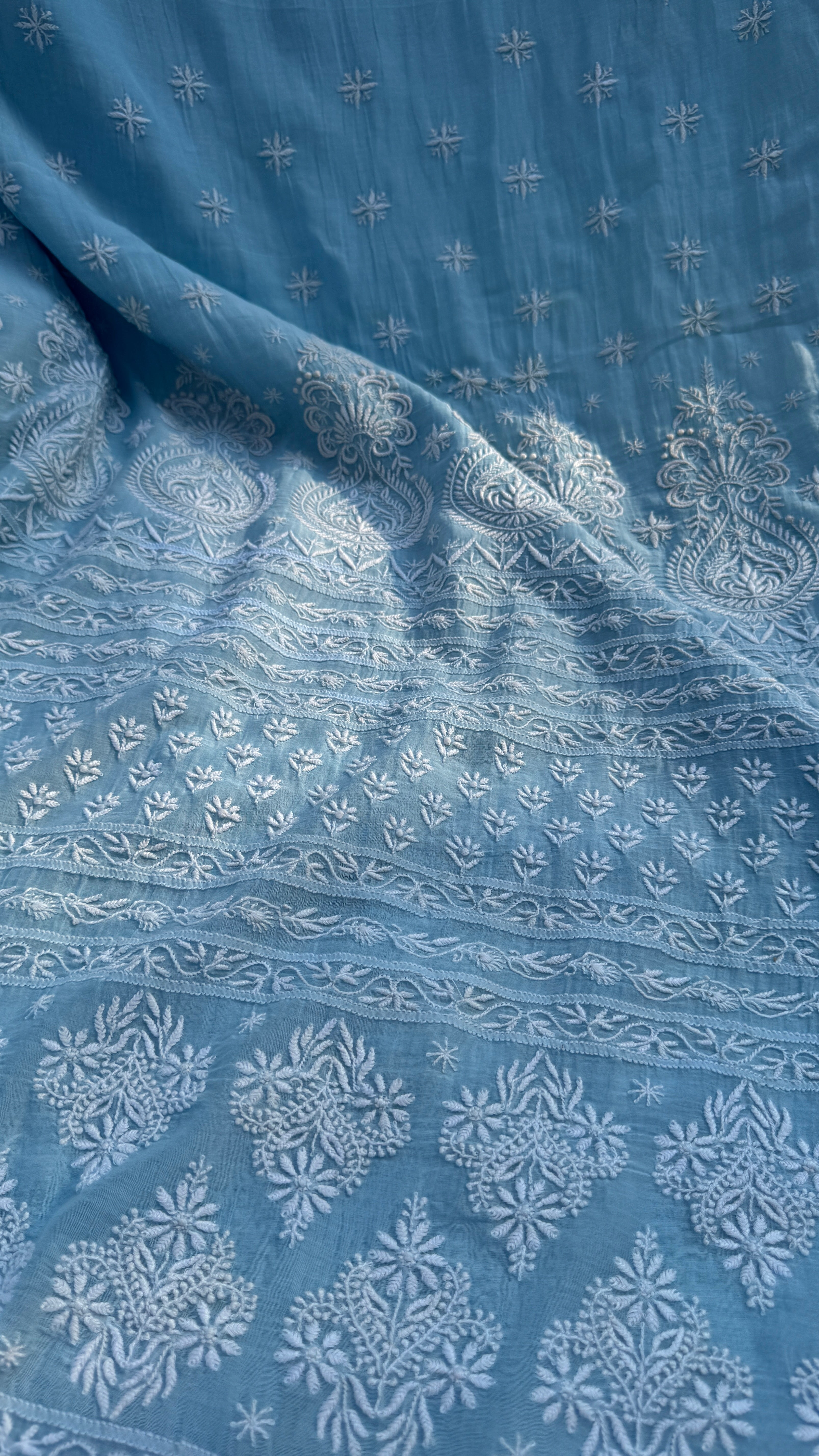 Pure Mul Chanderi Chikankari saree in Blue