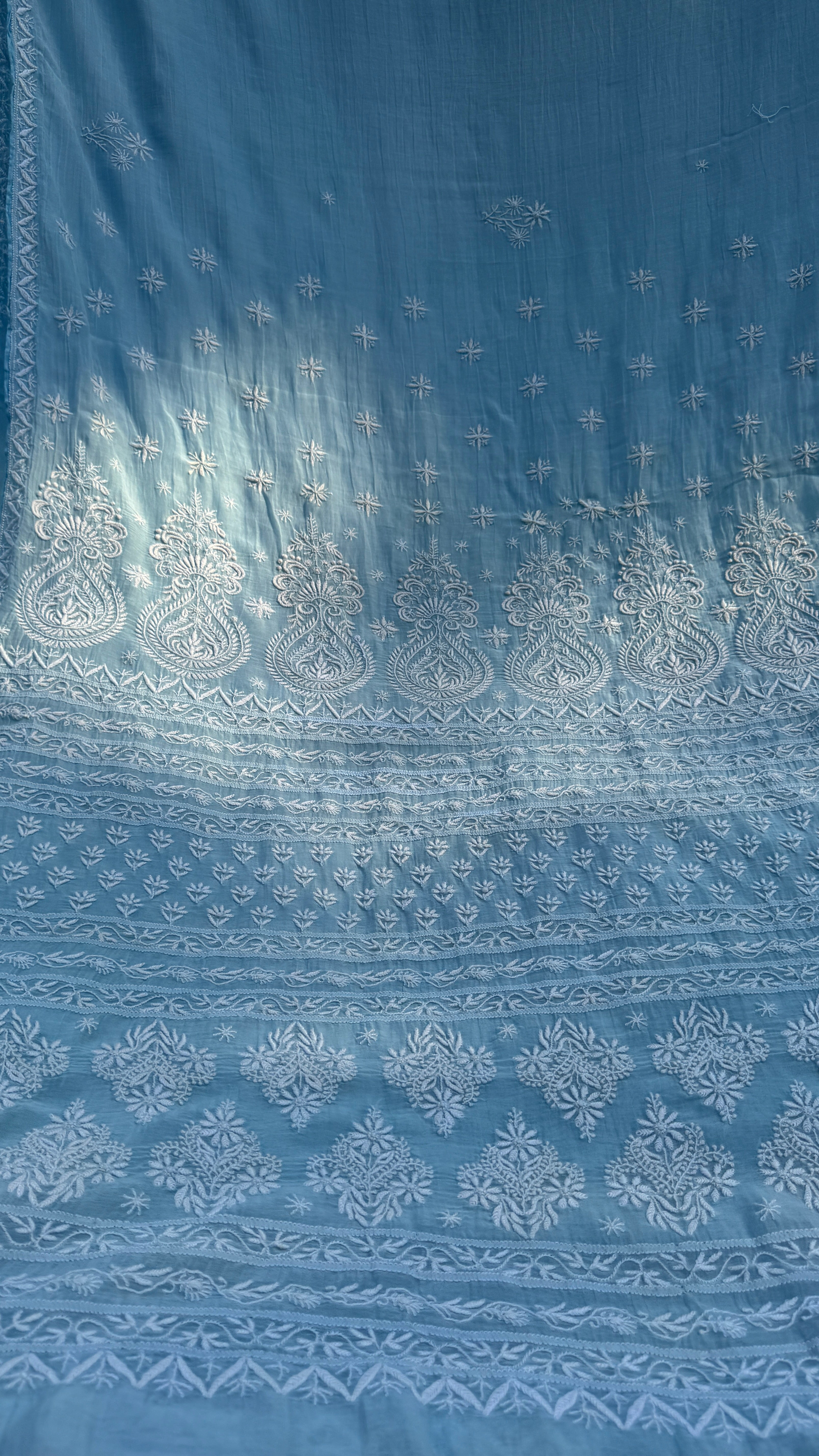 Pure Mul Chanderi Chikankari saree in Blue