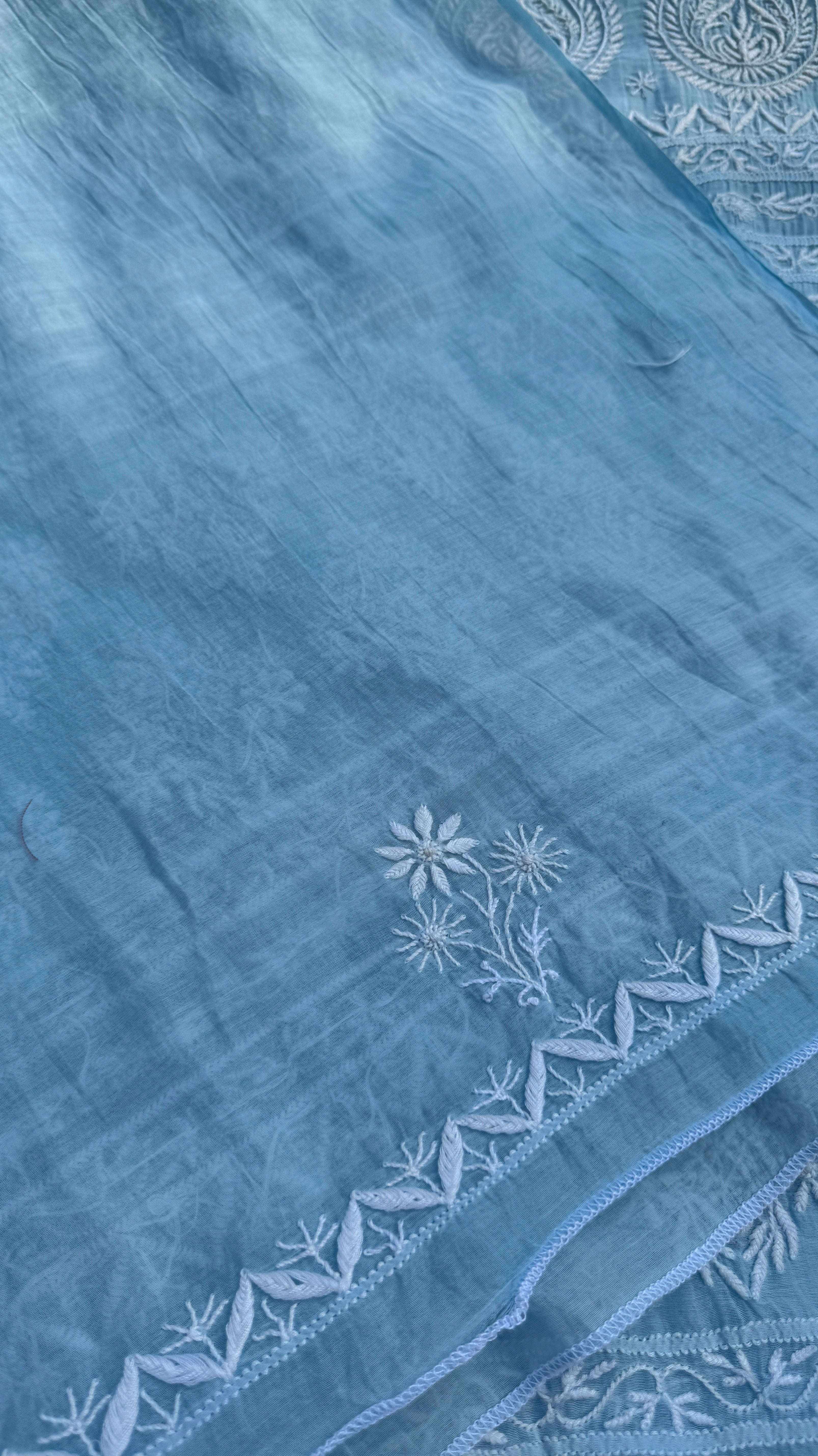 Pure Mul Chanderi Chikankari saree in Blue
