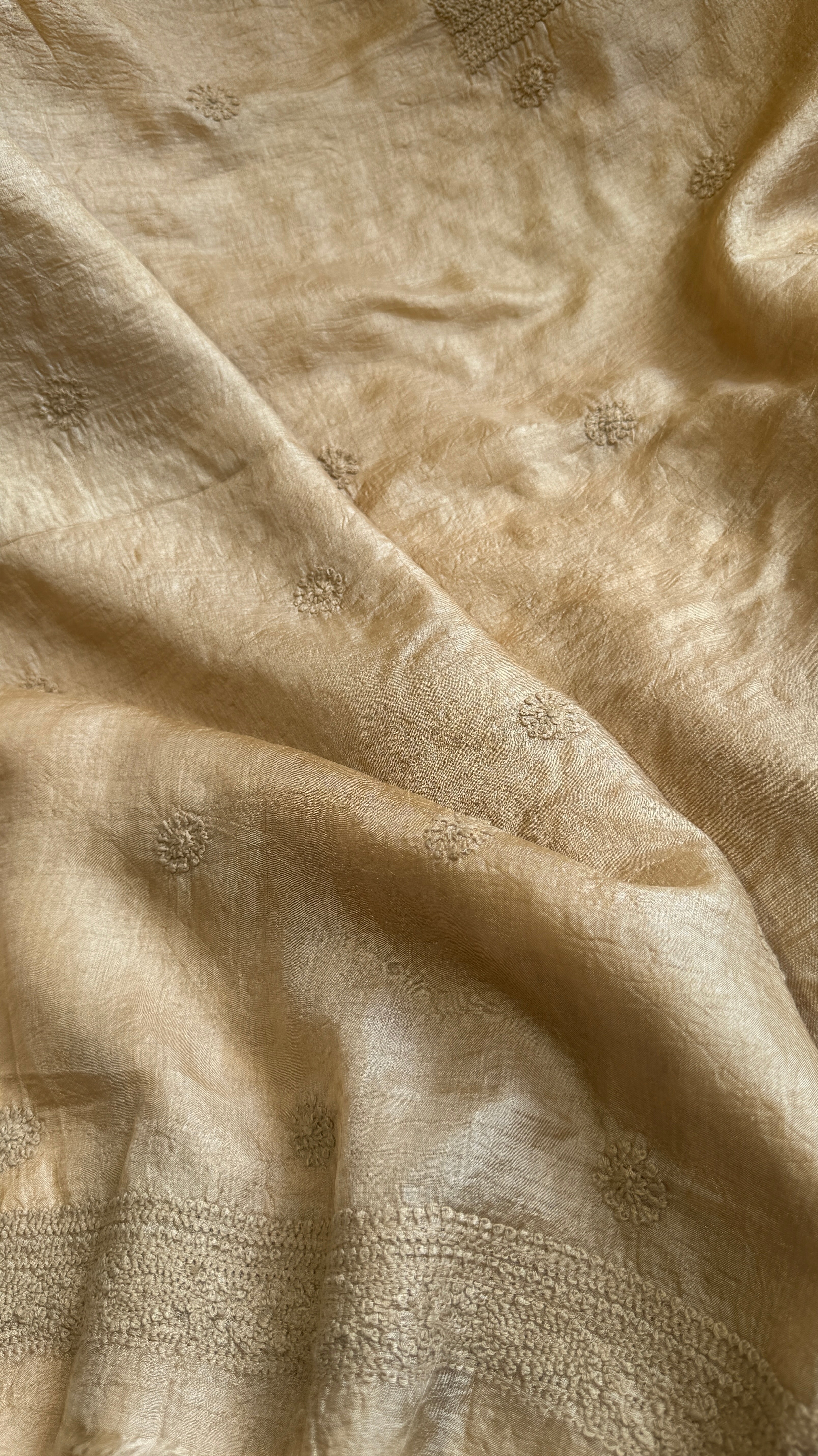 Pure Tussar Silk Chikankari Kurta Length - Mens- Almond Beige