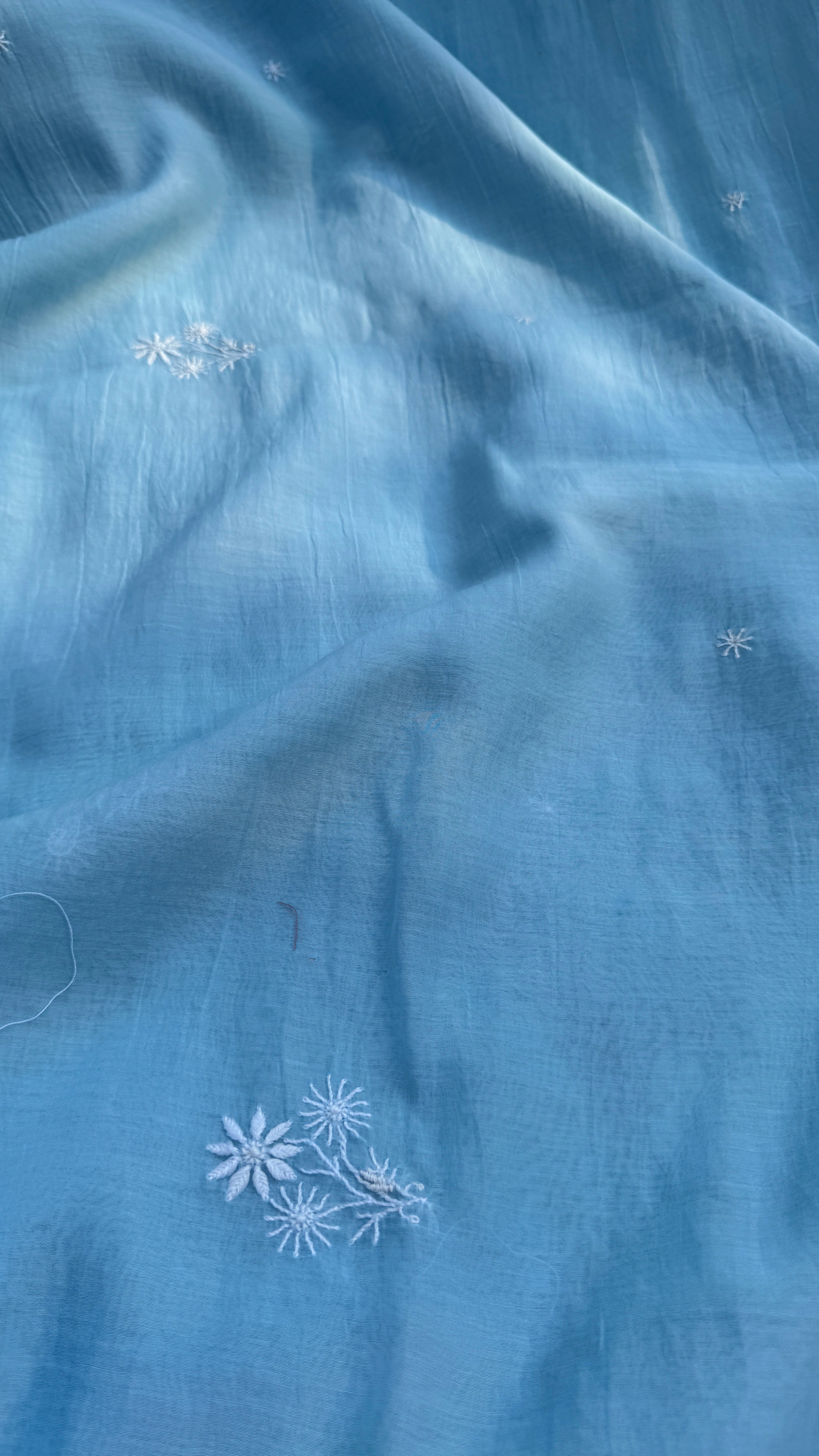 Pure Mul Chanderi Chikankari saree in Blue