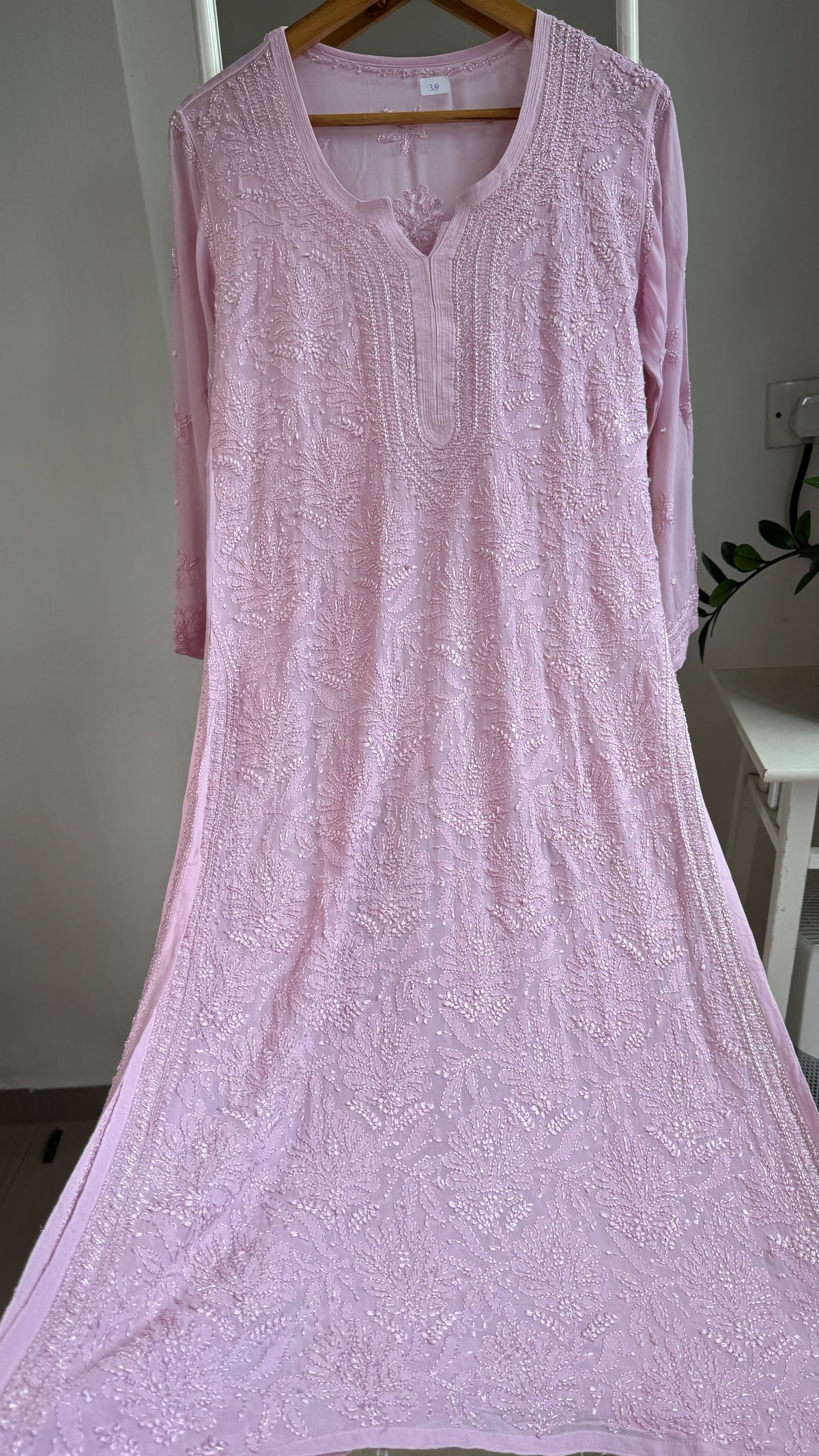 Viscose Kurti with Pearl Work - Onion Pink