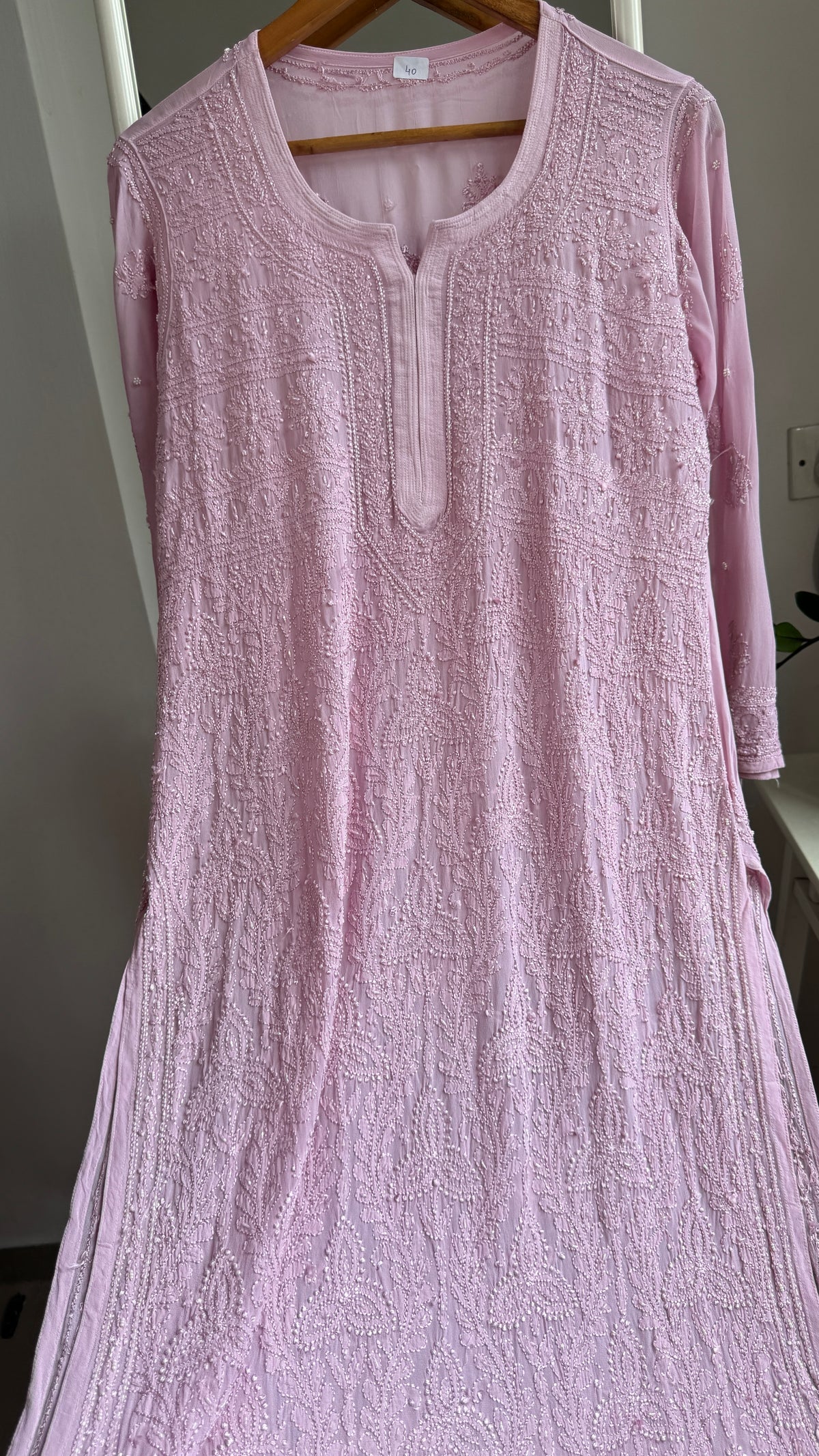 Viscose Kurti with Pearl Work - Onion Pink