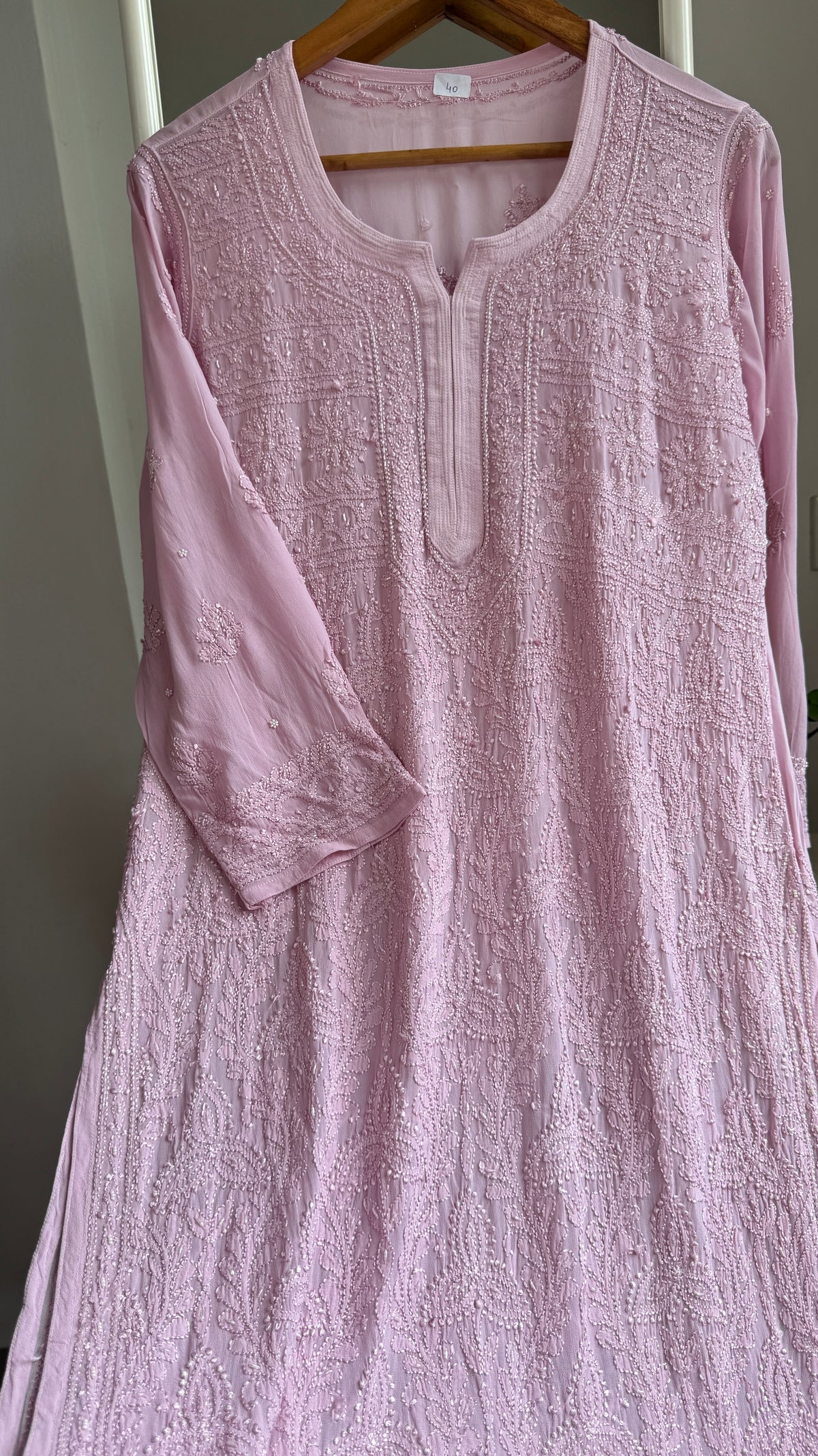 Viscose Kurti with Pearl Work - Onion Pink