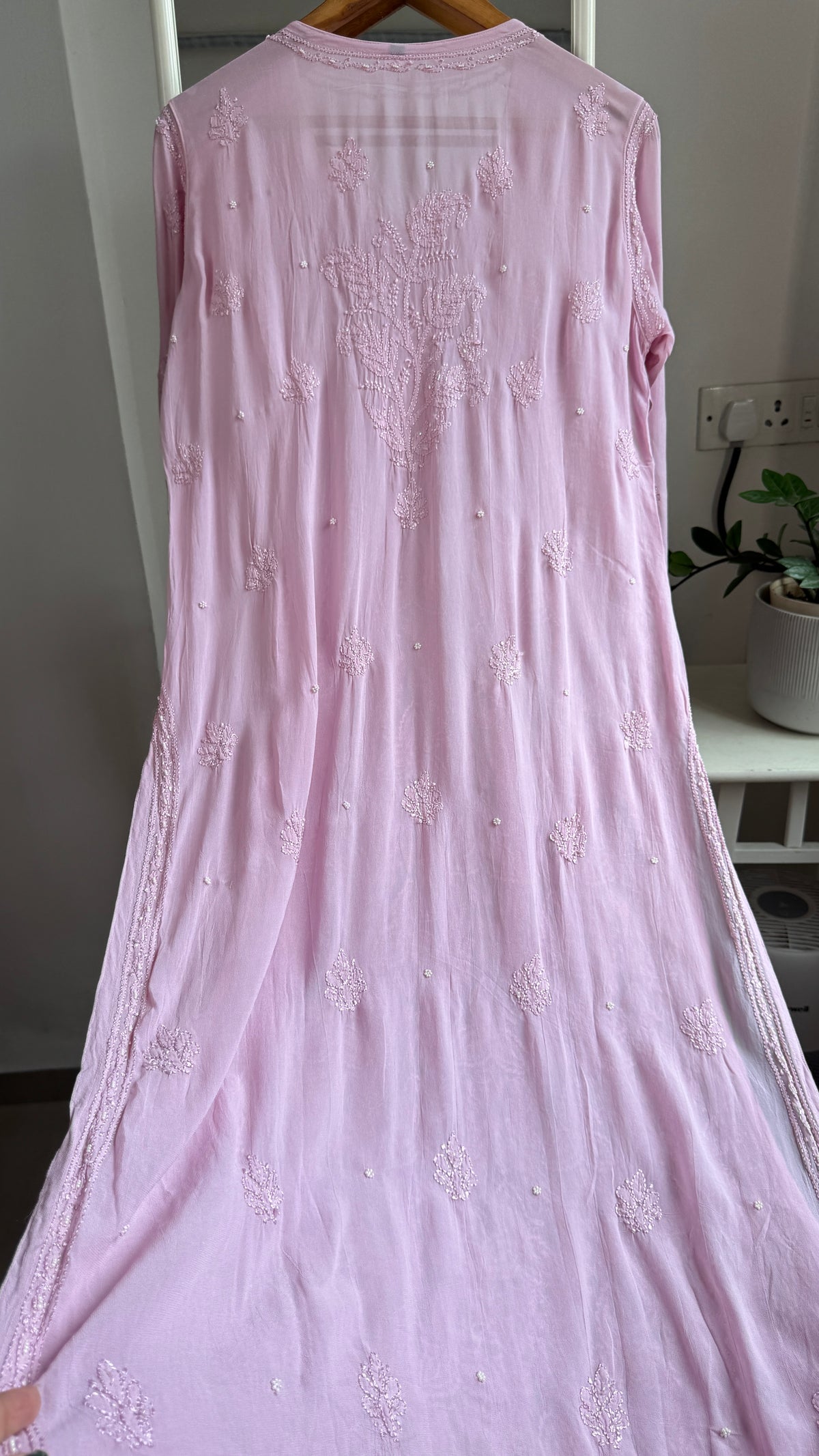 Viscose Kurti with Pearl Work - Onion Pink