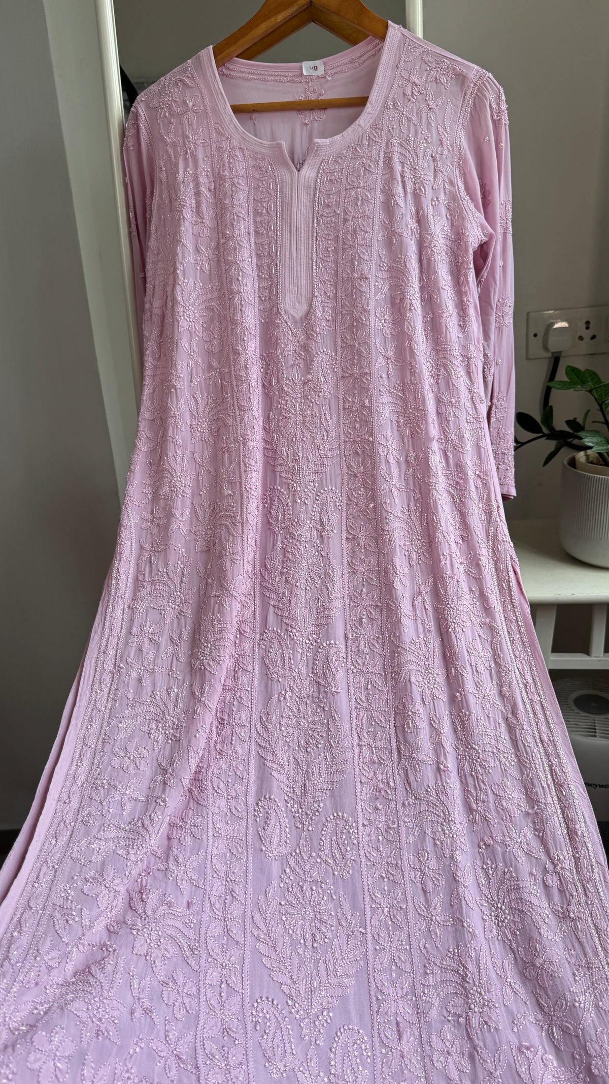Viscose Kurti with Pearl Work - Onion Pink