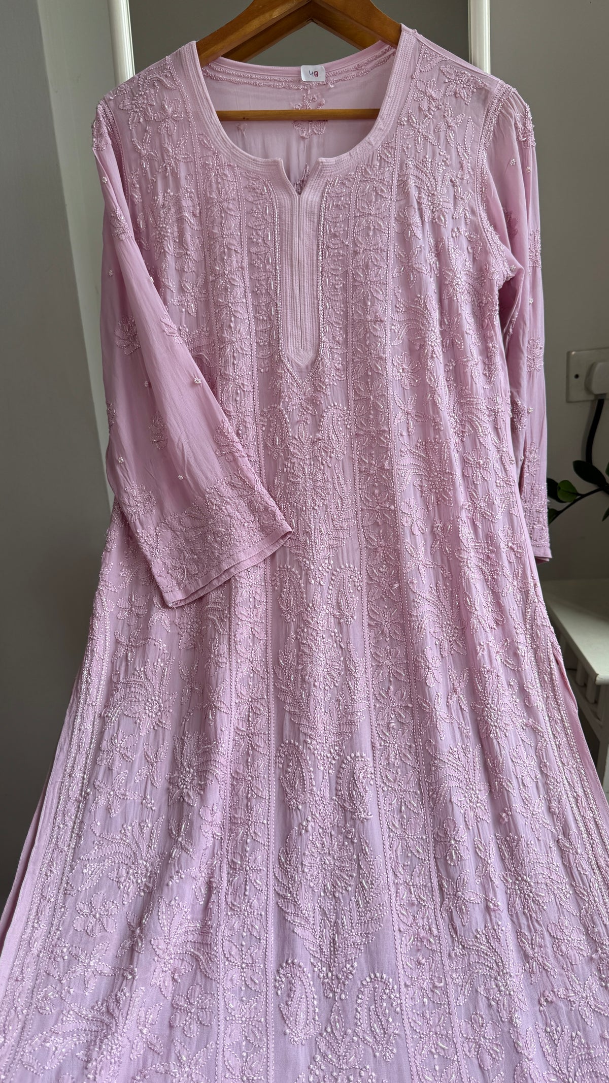 Viscose Kurti with Pearl Work - Onion Pink