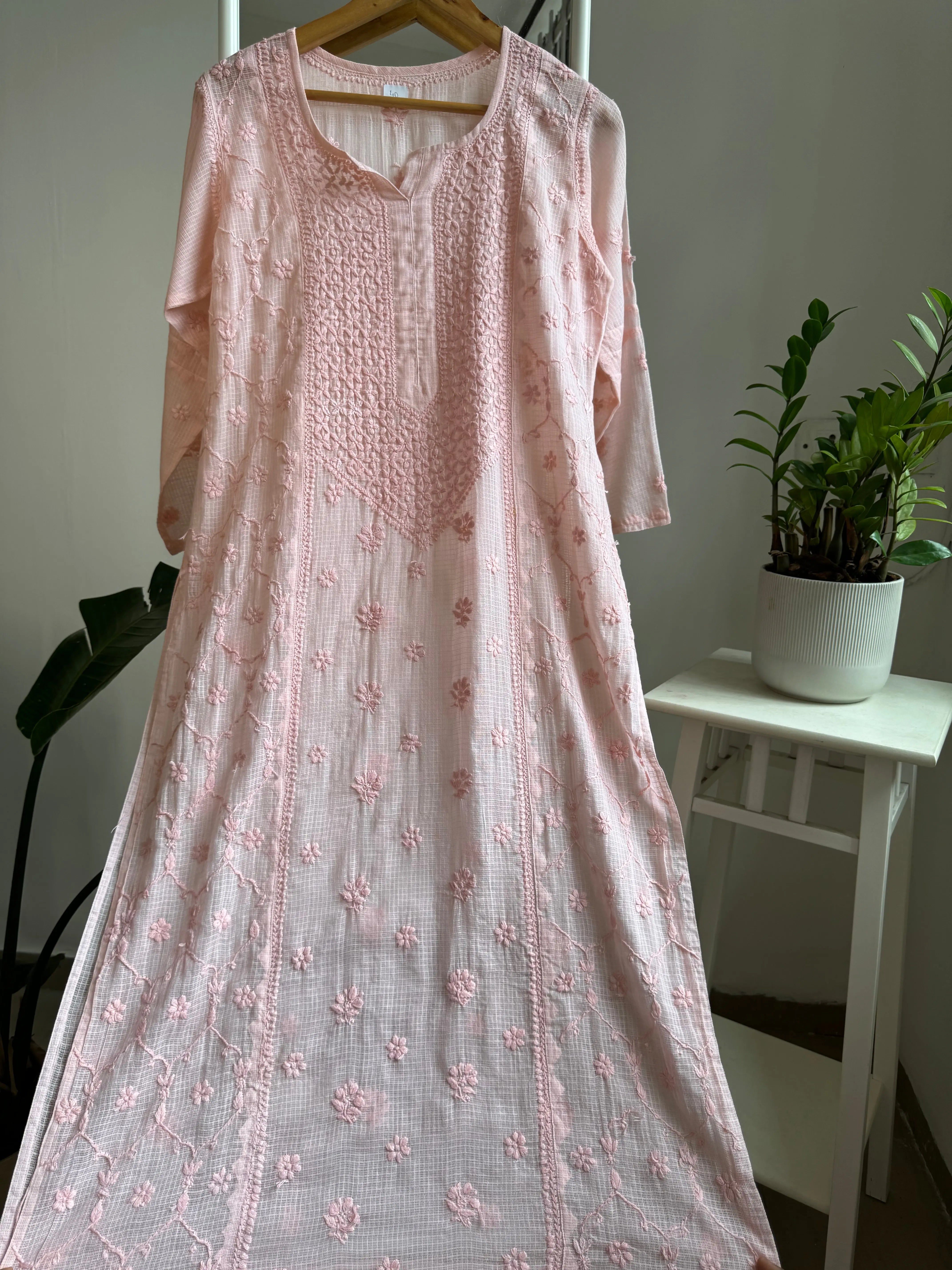 Kota Soft Cotton Chikankari Kurti - Pale Pink ARIAA CHIKANKARI
