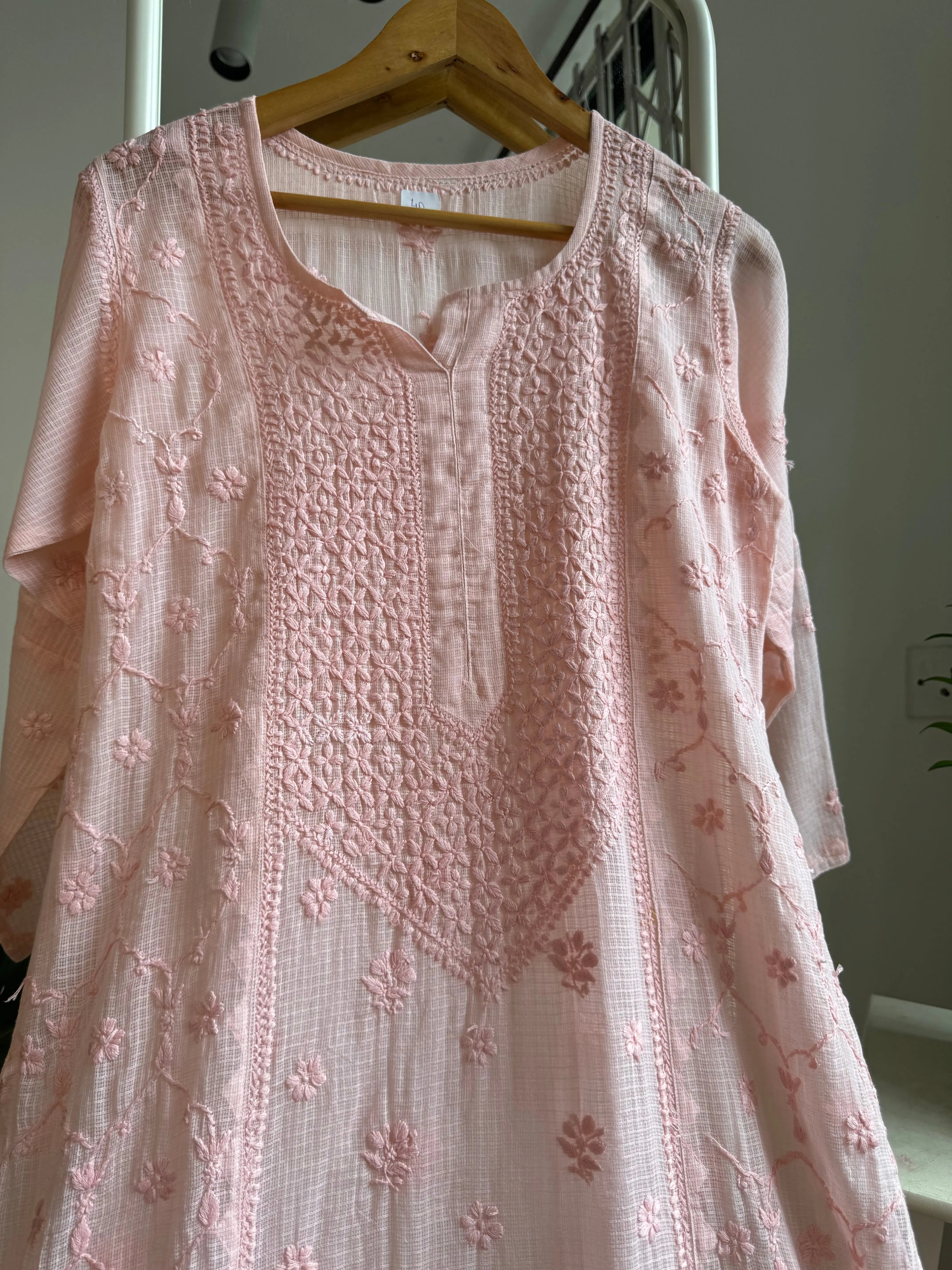Kota Soft Cotton Chikankari Kurti - Pale Pink ARIAA CHIKANKARI