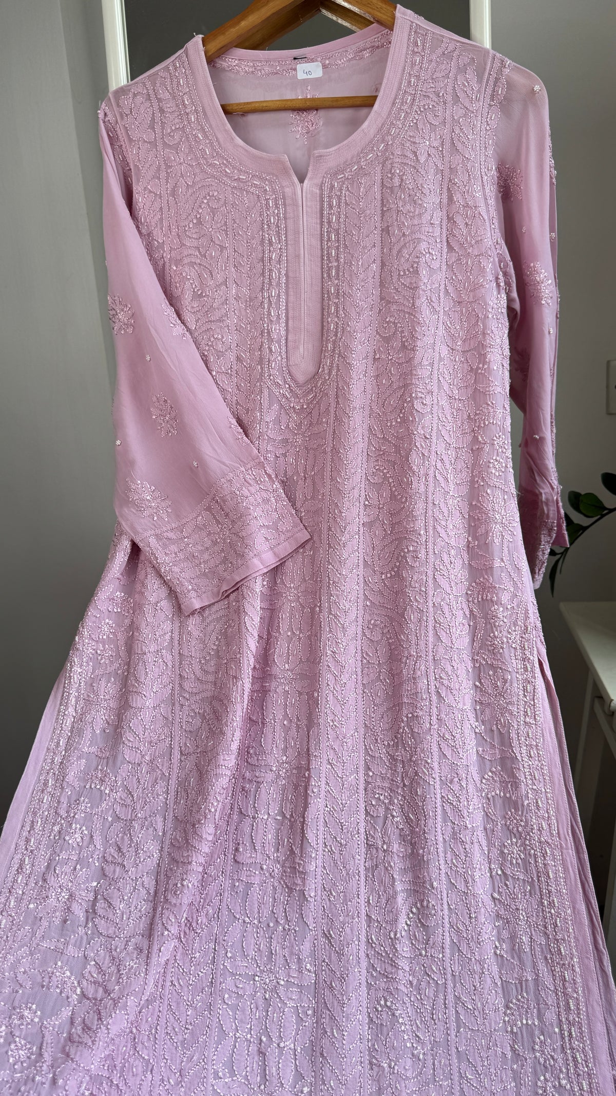 Viscose Kurti with Pearl Work - Onion Pink