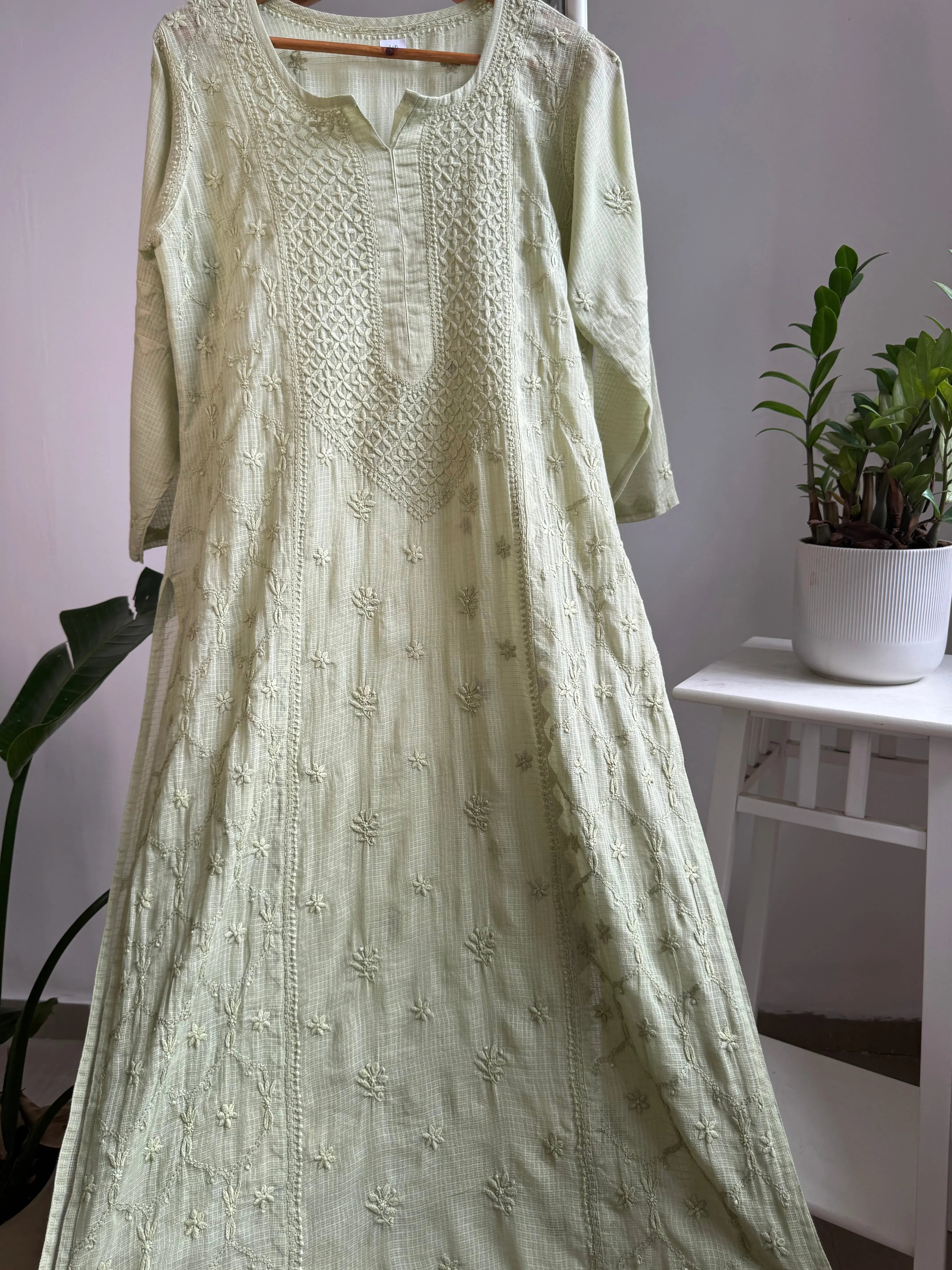 Kota Soft Cotton Chikankari Kurti - Green ARIAA CHIKANKARI