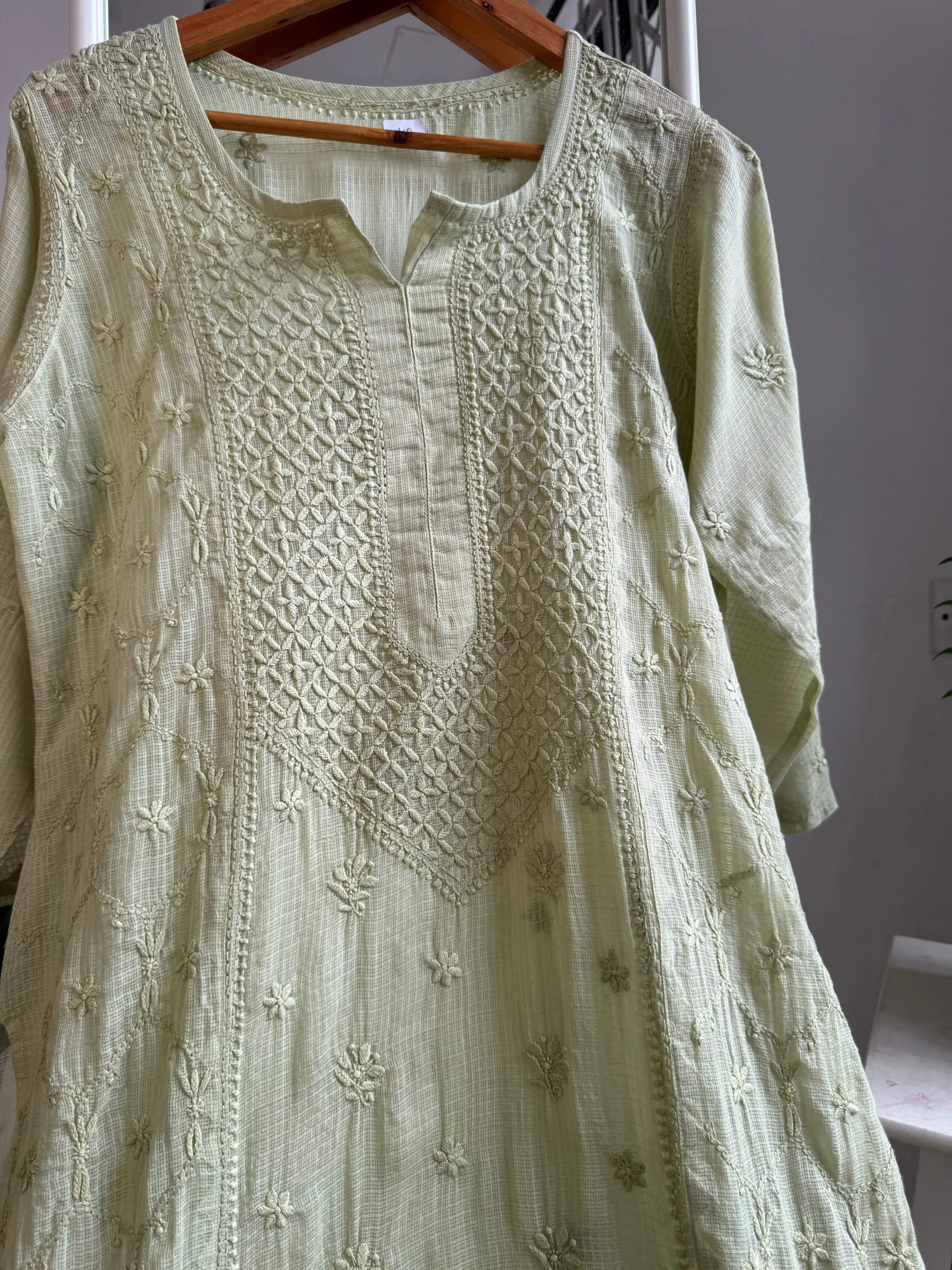 Kota Soft Cotton Chikankari Kurti - Green ARIAA CHIKANKARI