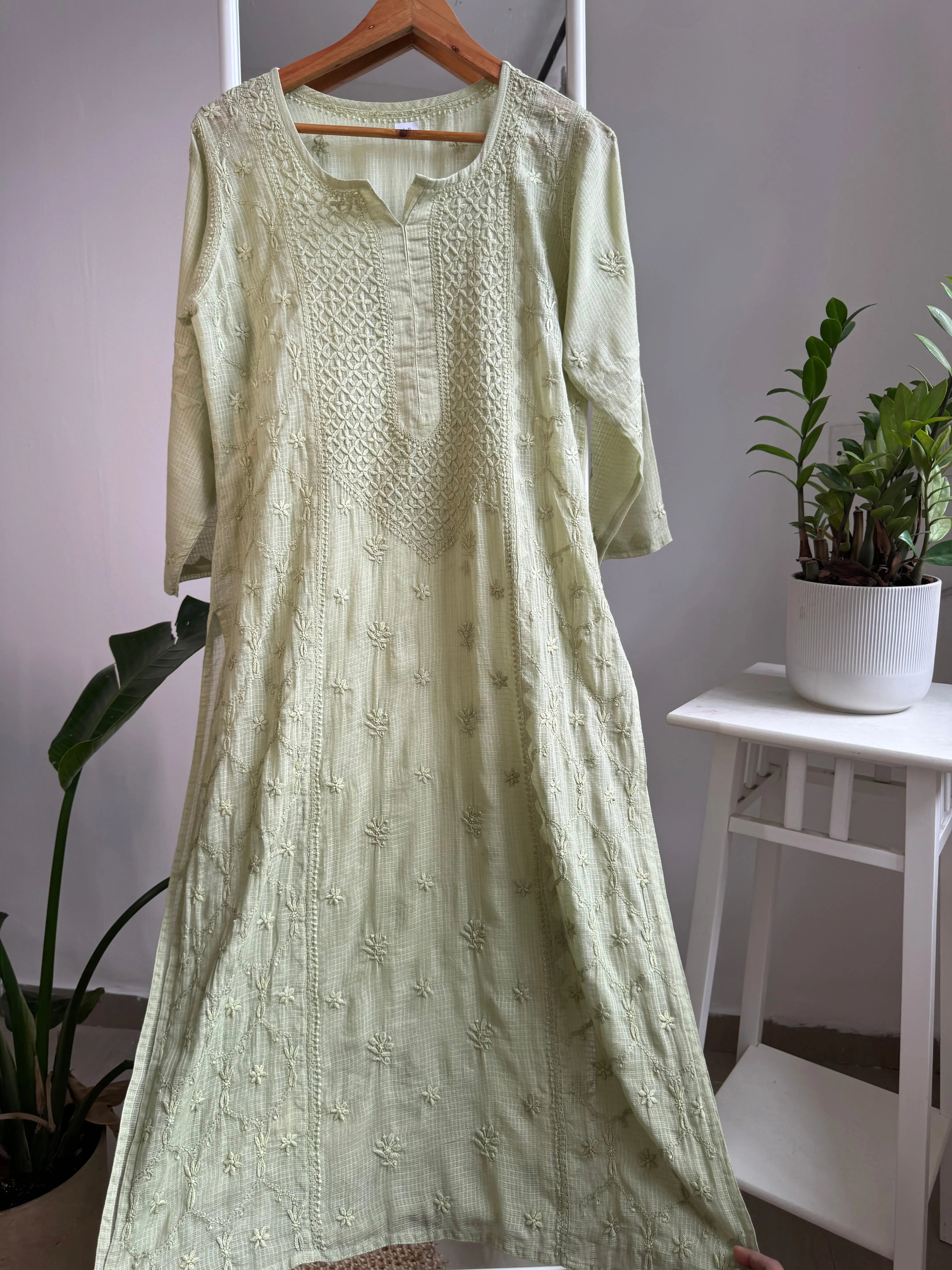 Kota Soft Cotton Chikankari Kurti - Green ARIAA CHIKANKARI