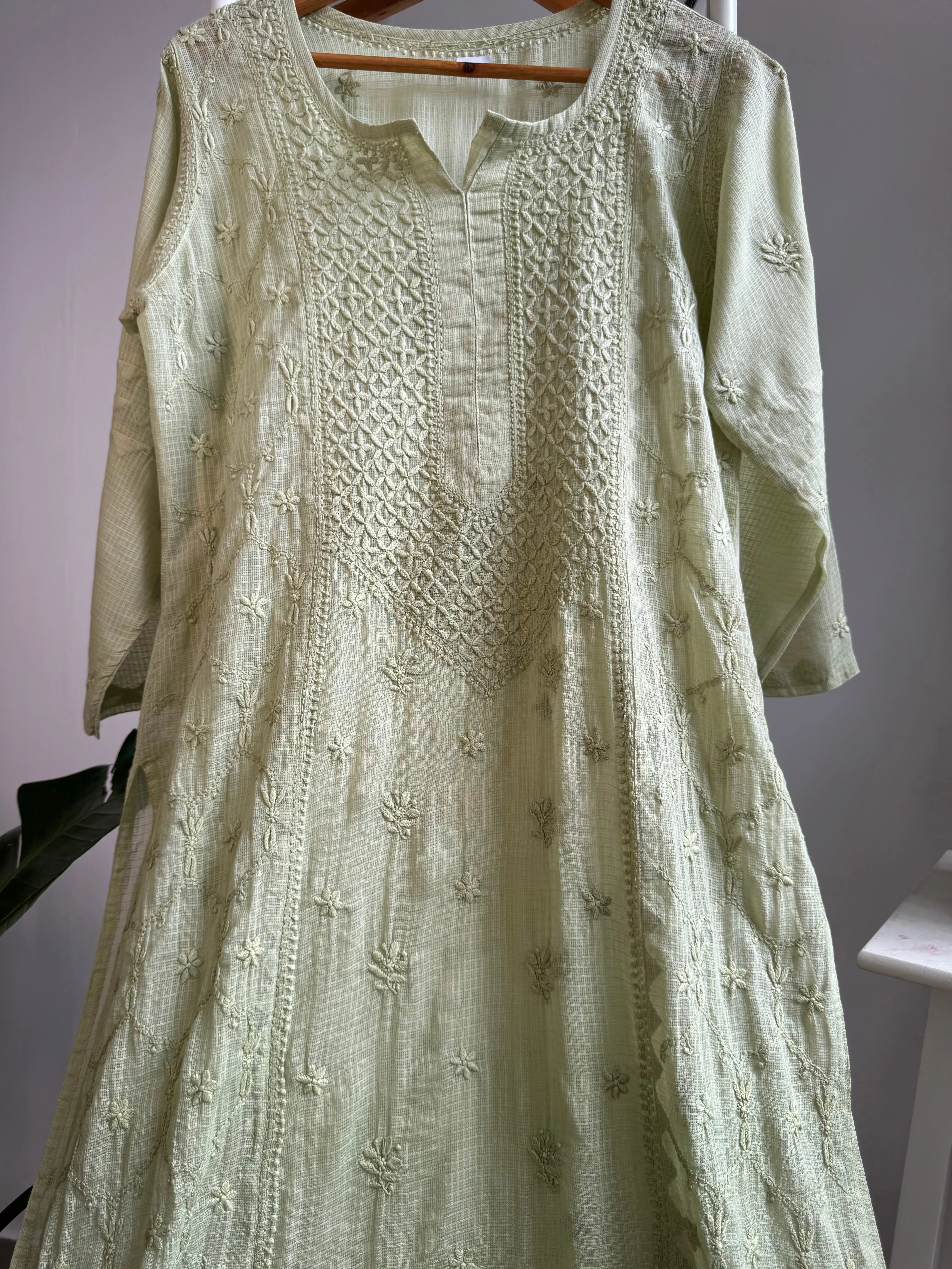 Kota Soft Cotton Chikankari Kurti - Green ARIAA CHIKANKARI