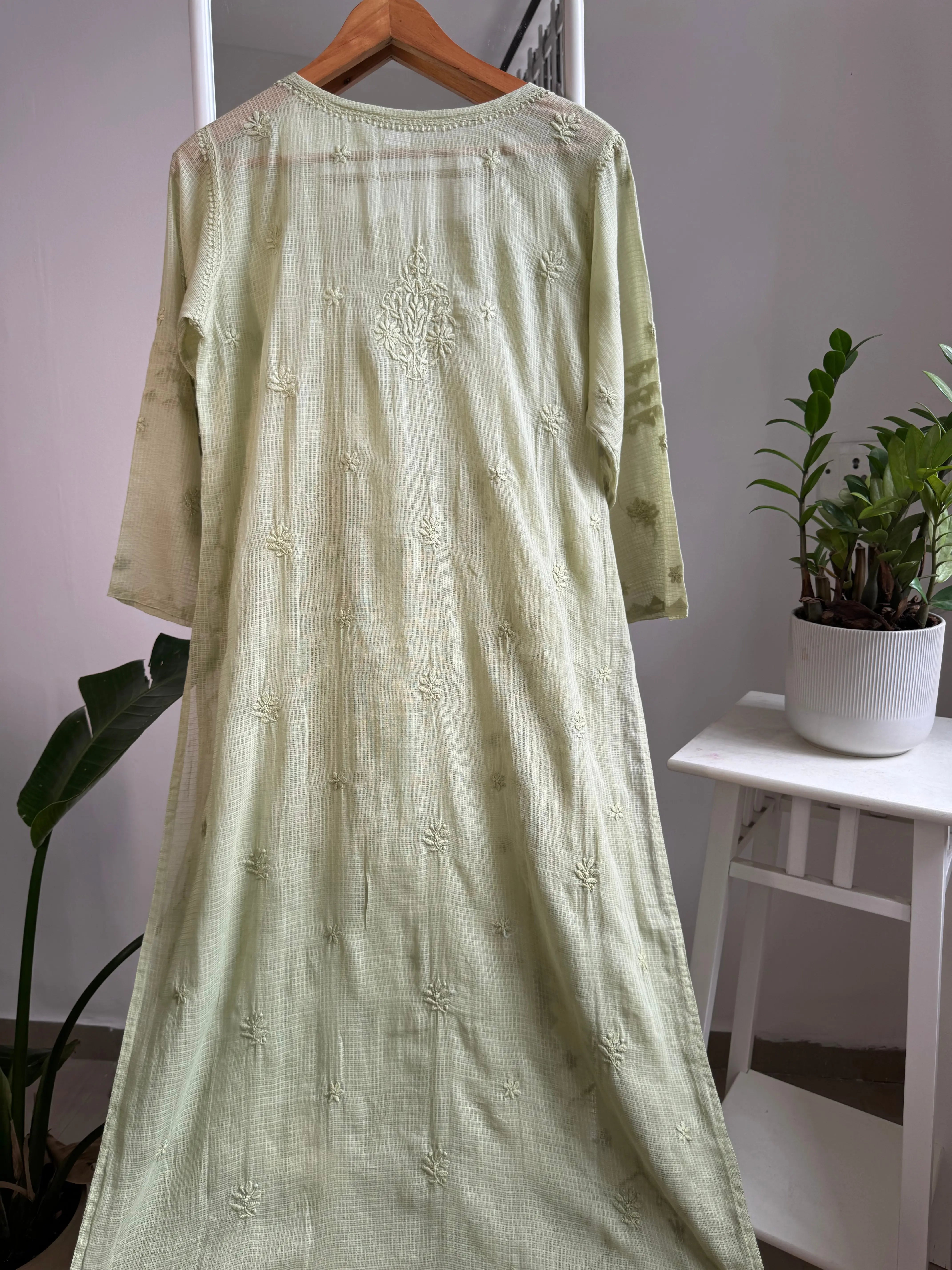 Kota Soft Cotton Chikankari Kurti - Green ARIAA CHIKANKARI