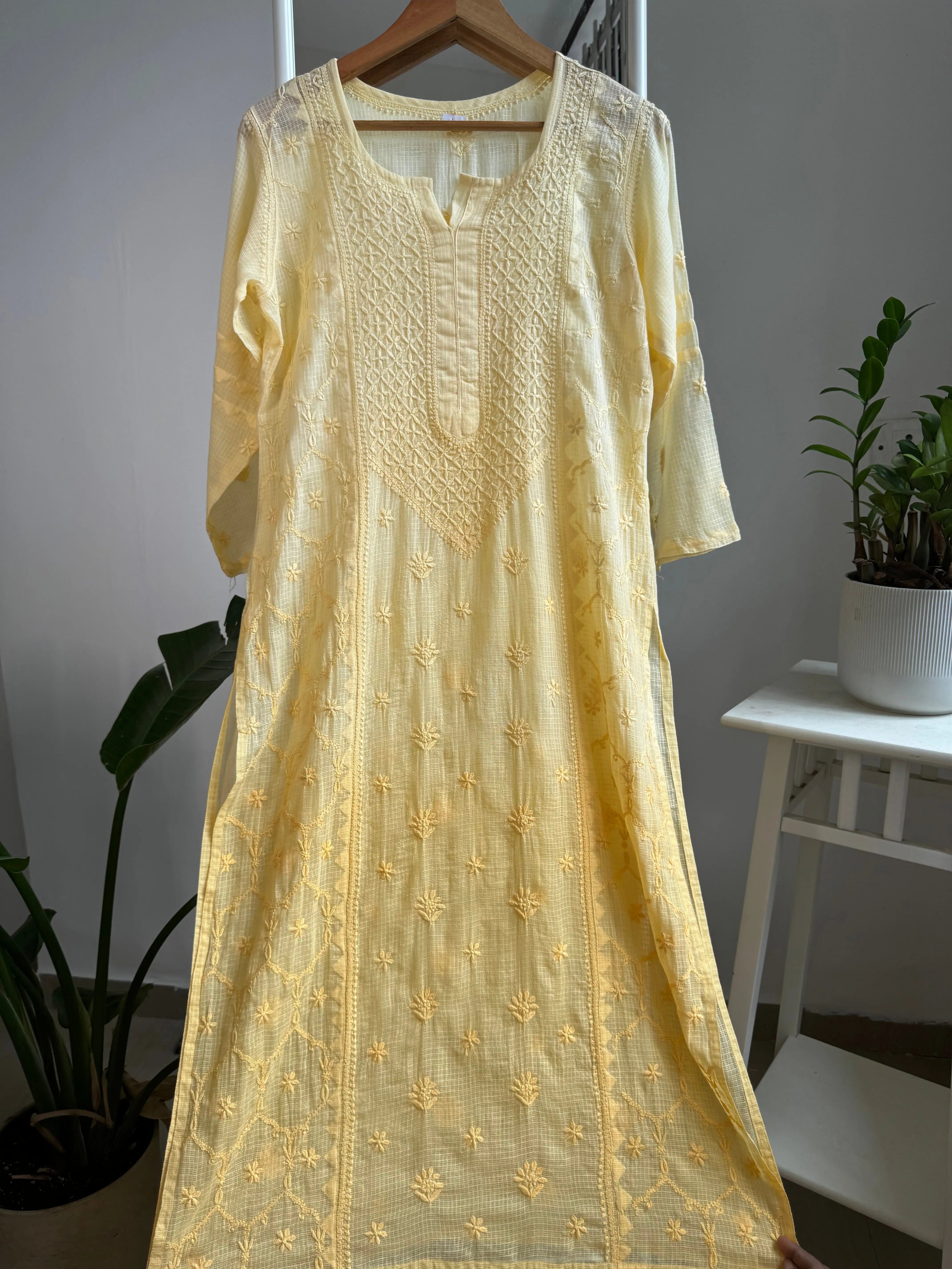 Kota Soft Cotton Chikankari Kurti - Yellow ARIAA CHIKANKARI