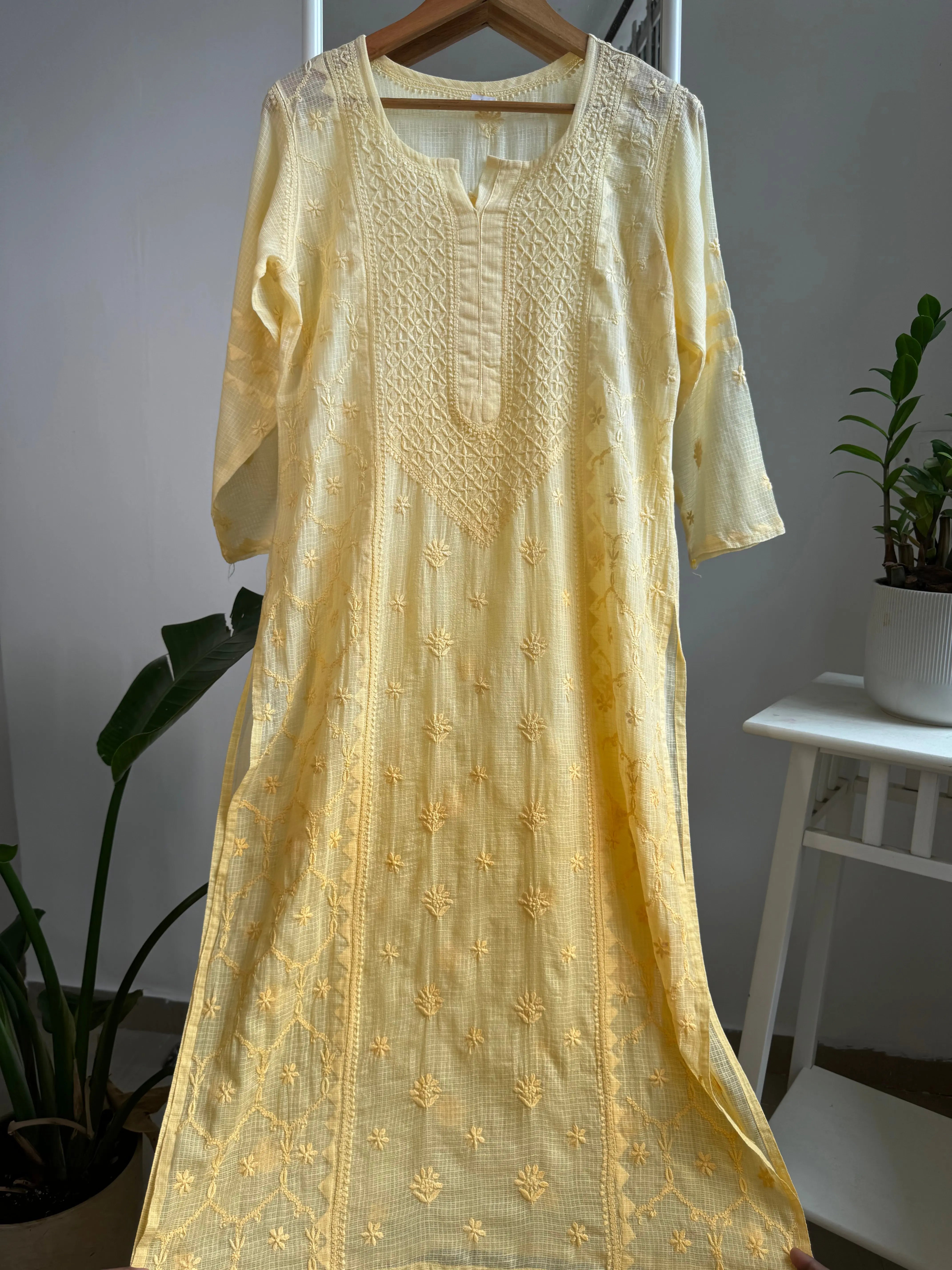 Kota Soft Cotton Chikankari Kurti - Yellow ARIAA CHIKANKARI