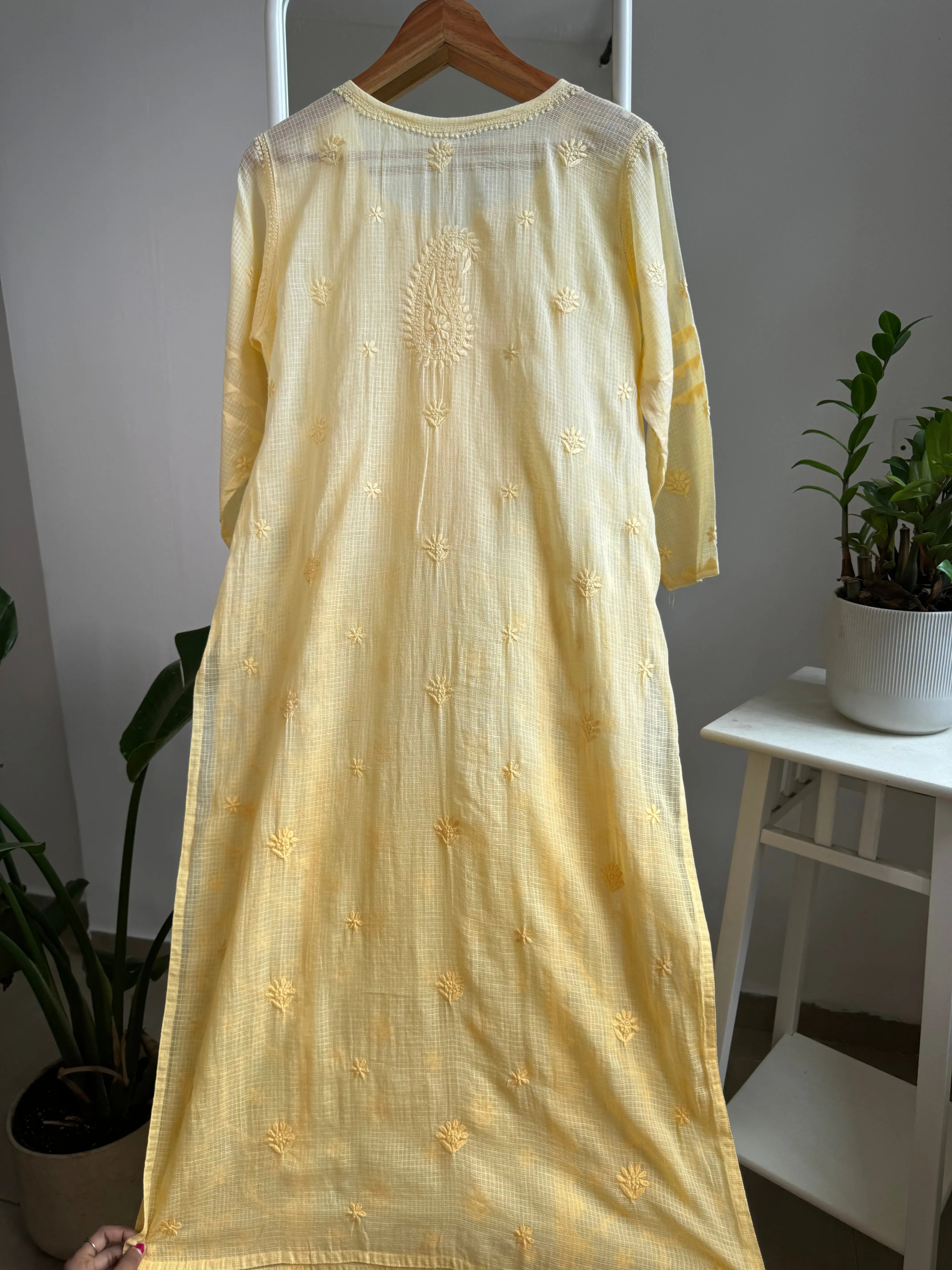 Kota Soft Cotton Chikankari Kurti - Yellow ARIAA CHIKANKARI