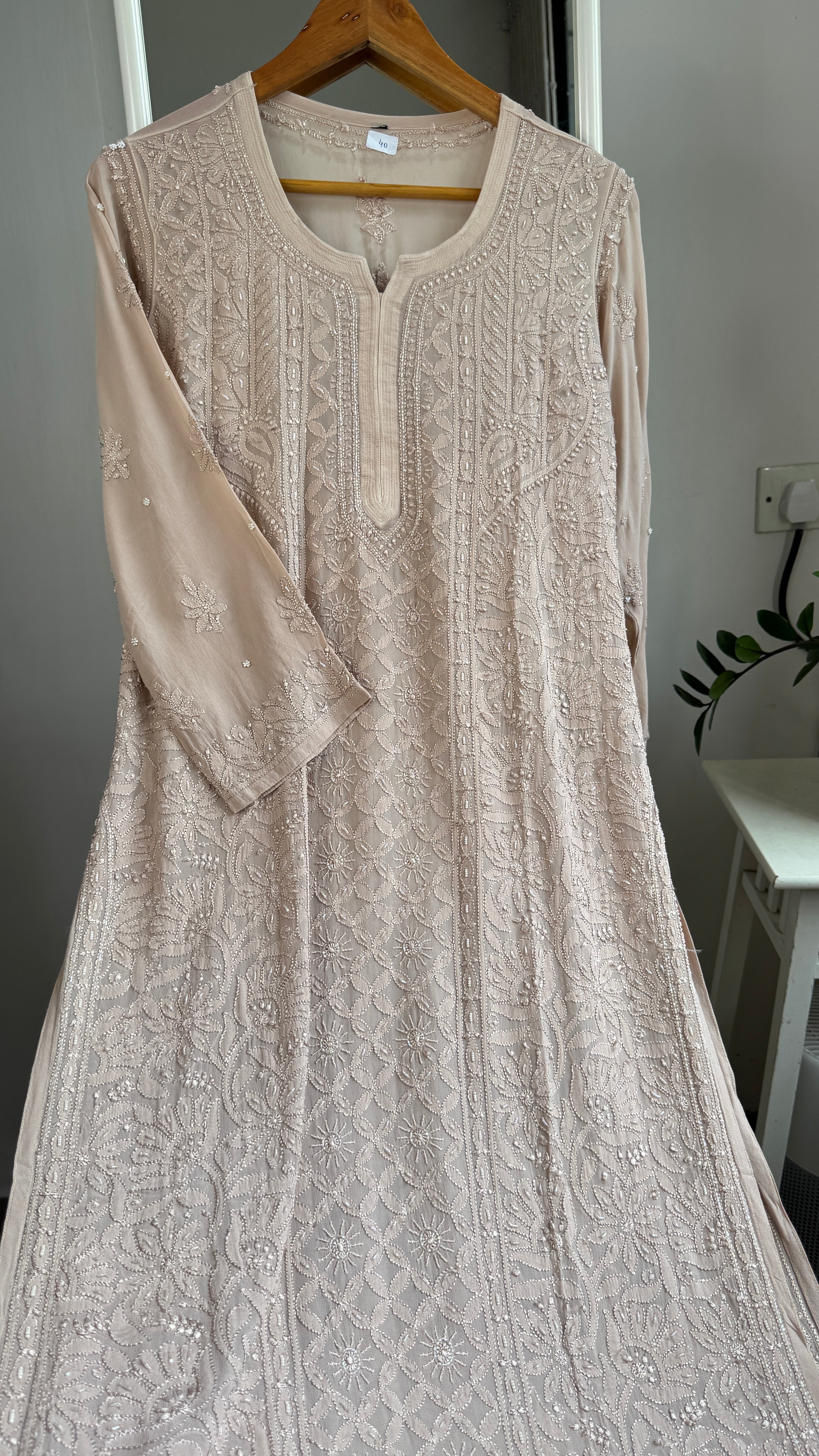 Viscose Kurti with Pearl Work - Nude Pink