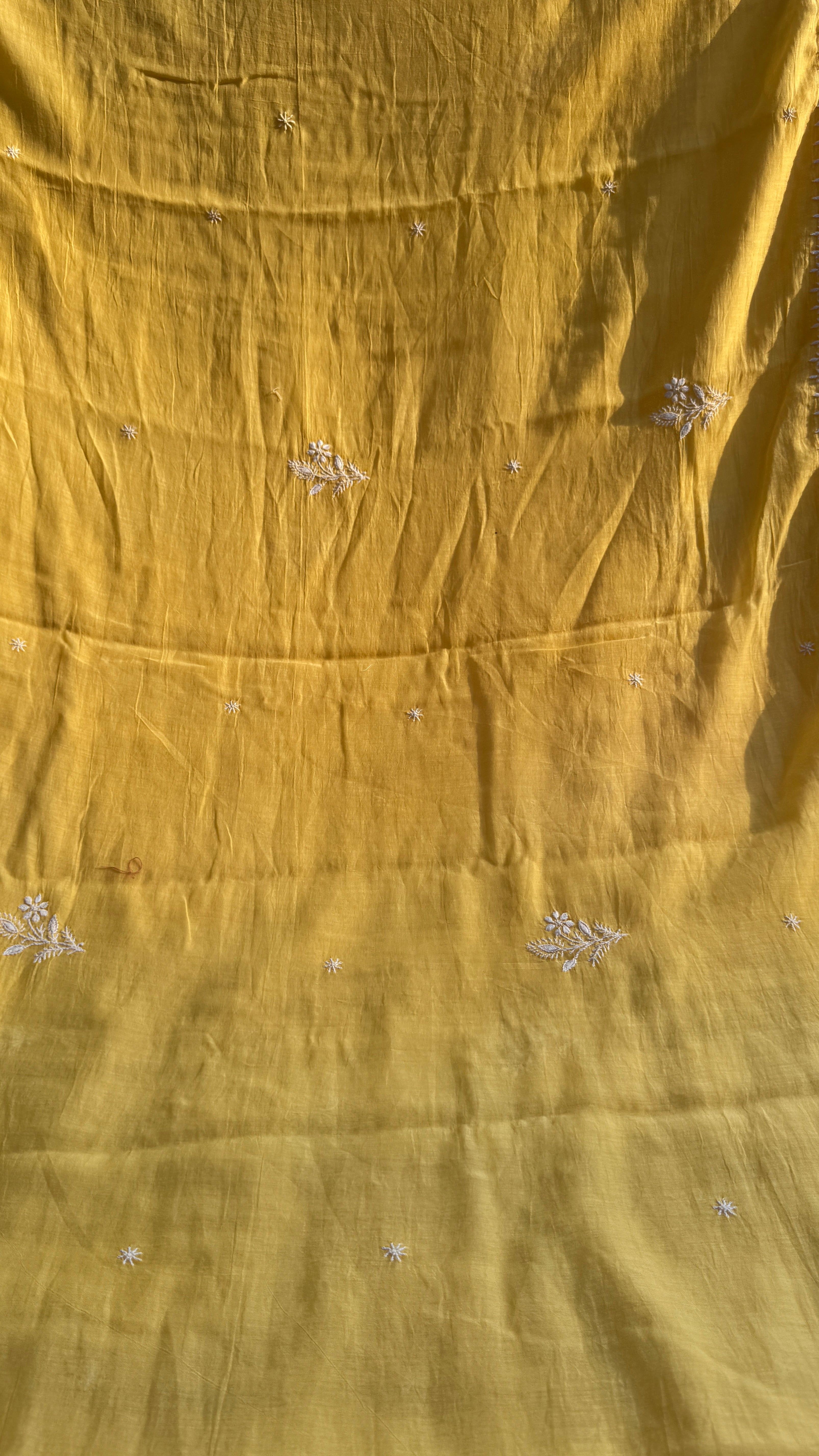 Pure Mul Chanderi Chikankari saree in Yellow