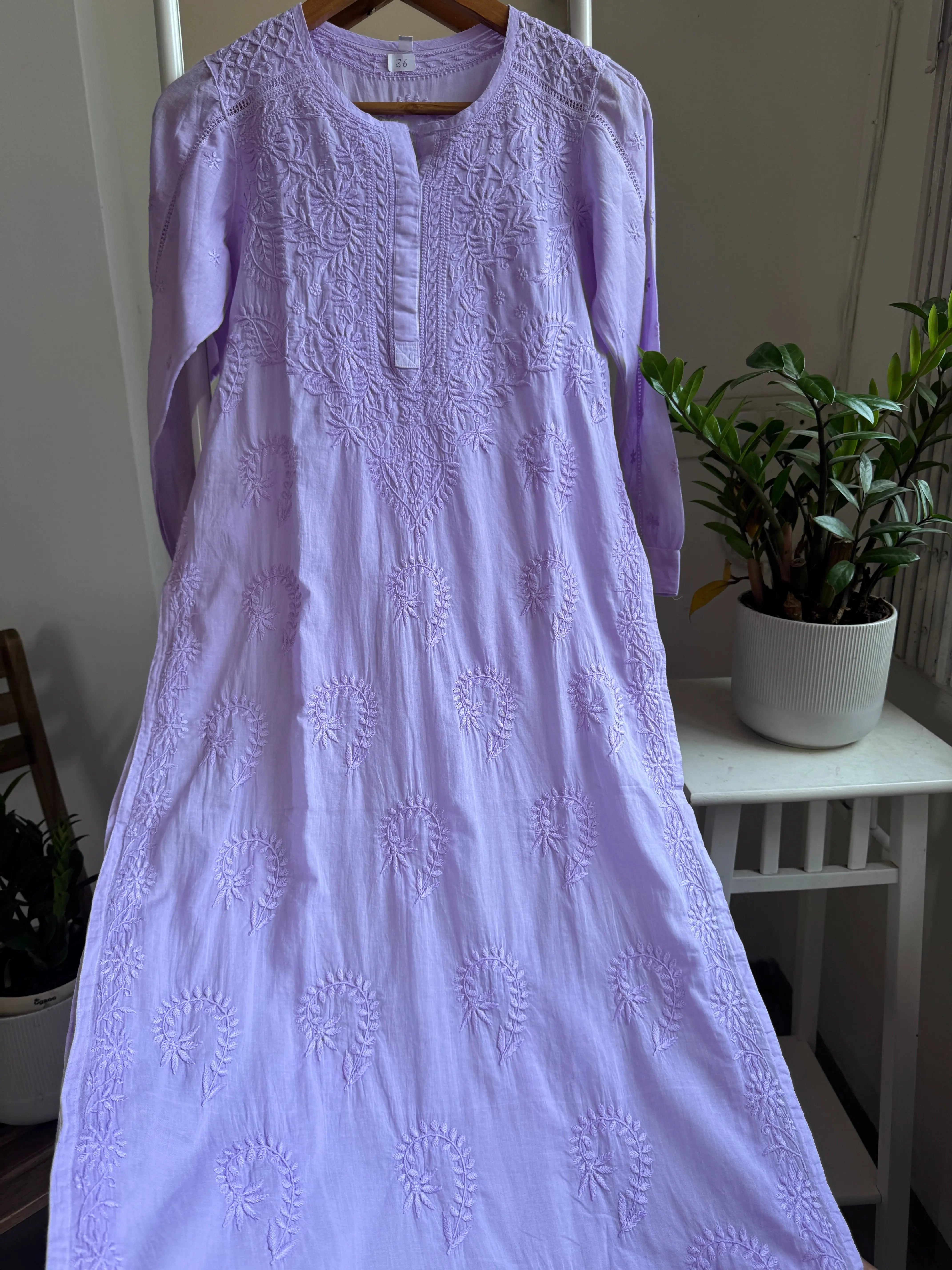 Mul Cotton Lilac Chikankari Kurti - Saaz Collection ARIAA CHIKANKARI