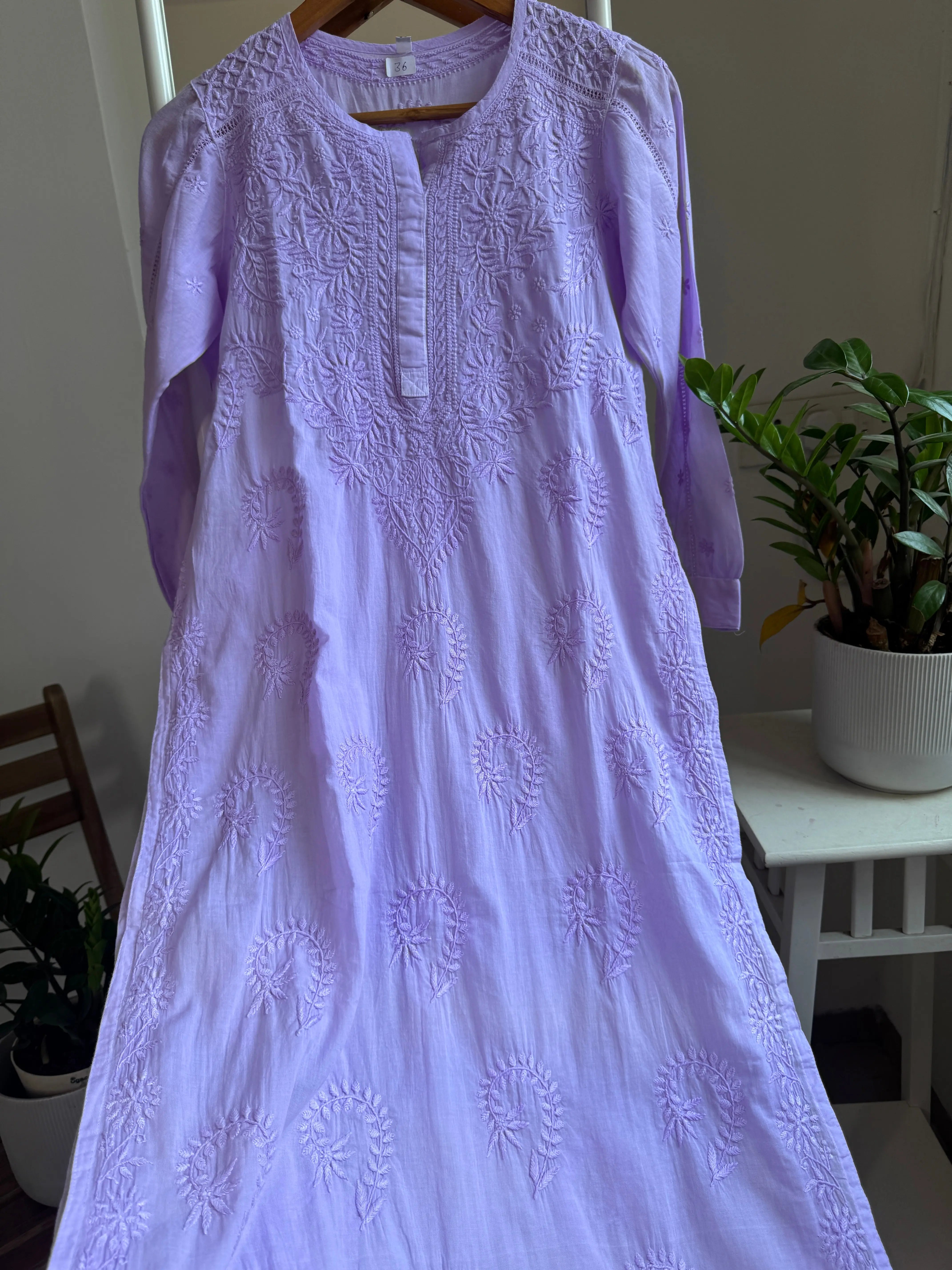 Mul Cotton Lilac Chikankari Kurti - Saaz Collection ARIAA CHIKANKARI